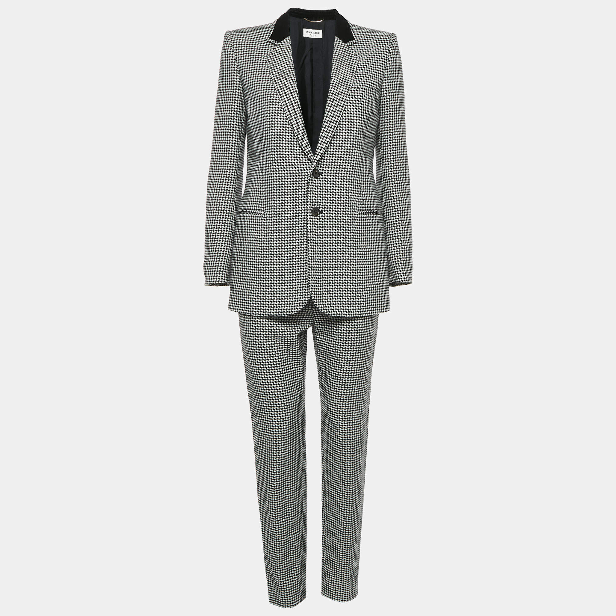 Saint Laurent Black/White Houndstooth Wool Suit M