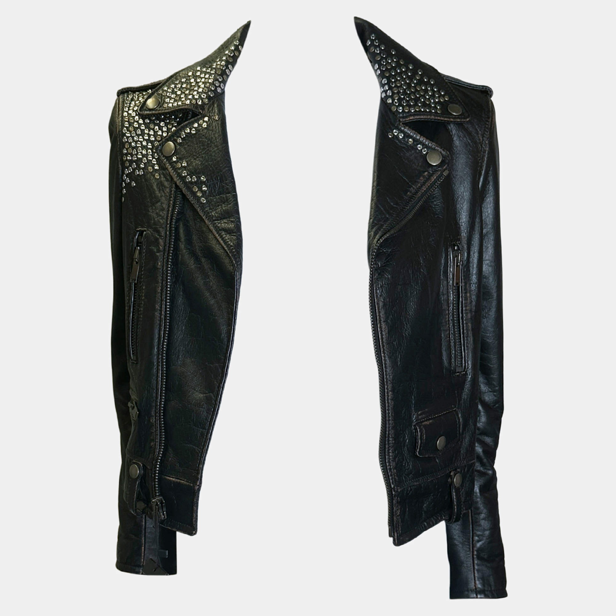 Saint Laurent Paris Black Studded Leather Biker Jacket