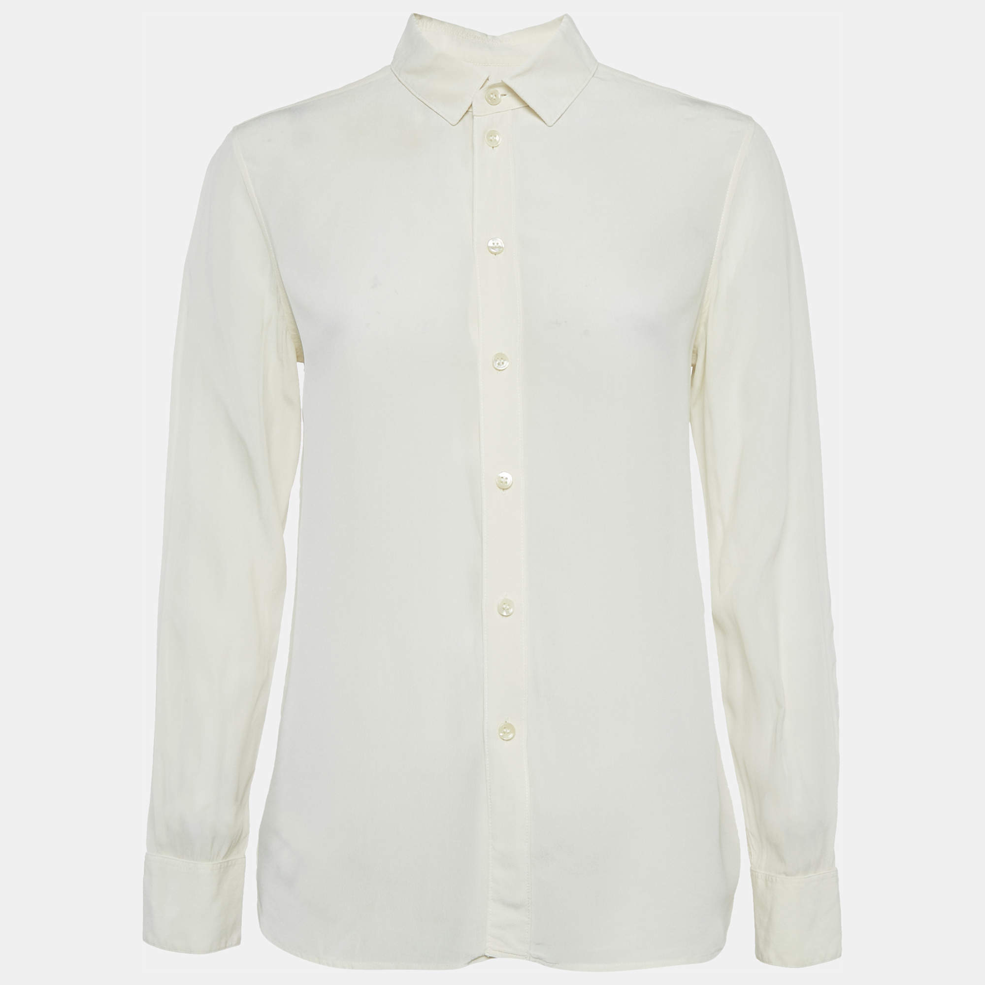 Saint Laurent Paris Off-White Silk Button Front Blouse M