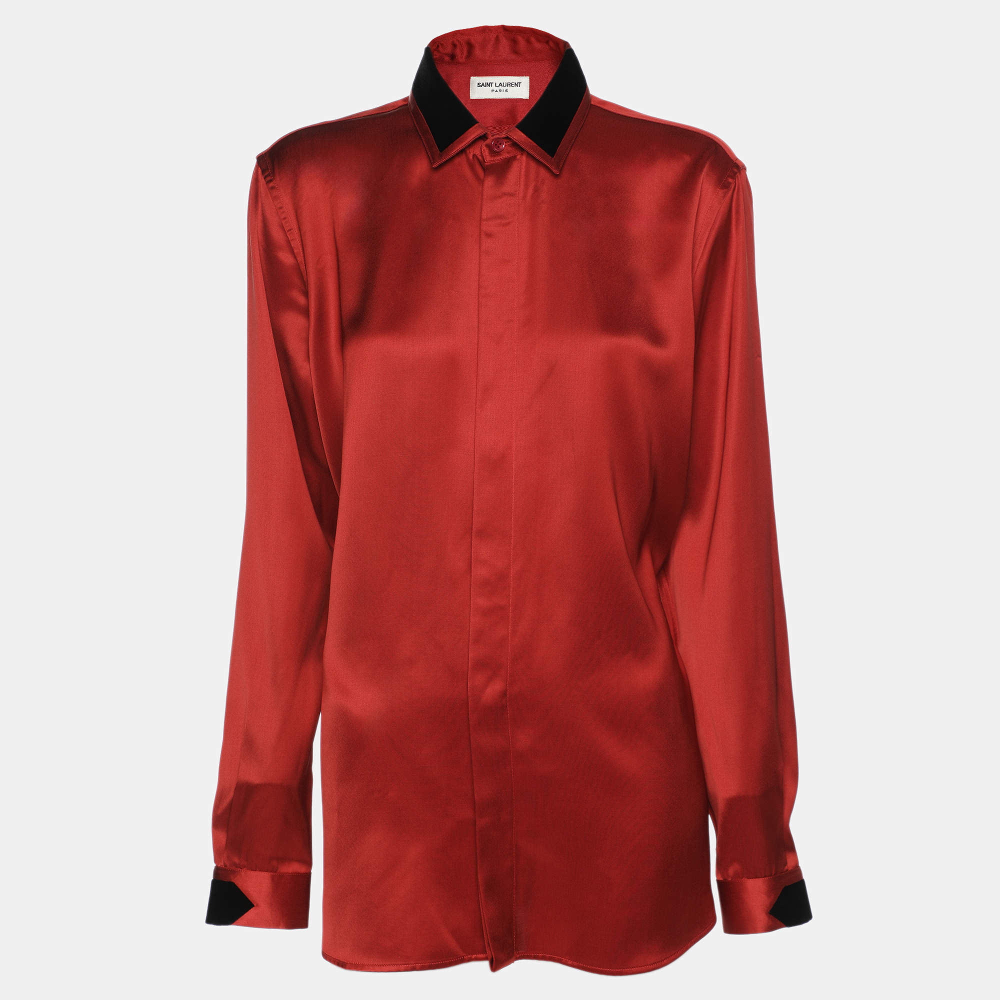 Saint Laurent Red Viscose Long Sleeve Shirt L