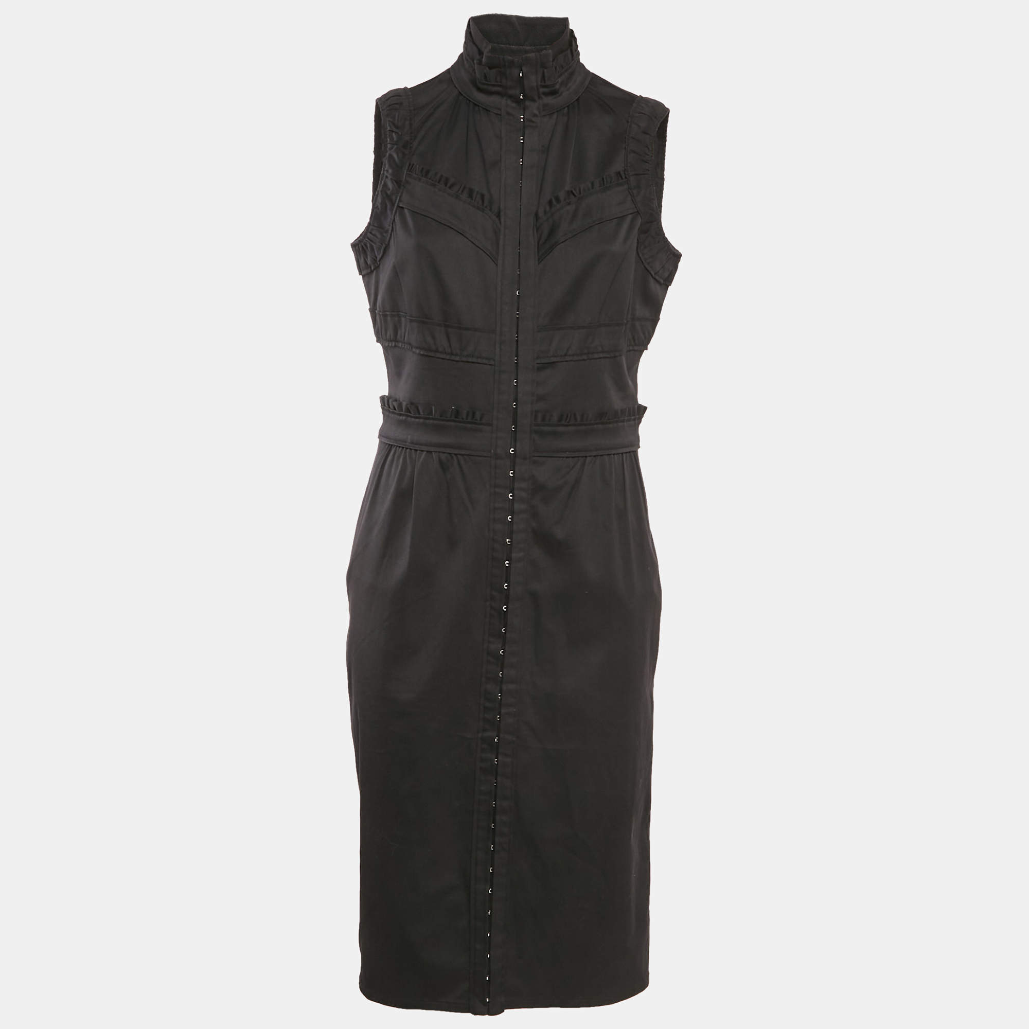 Pre Owned Saint Laurent Black Cotton High Neck Midi Dress L