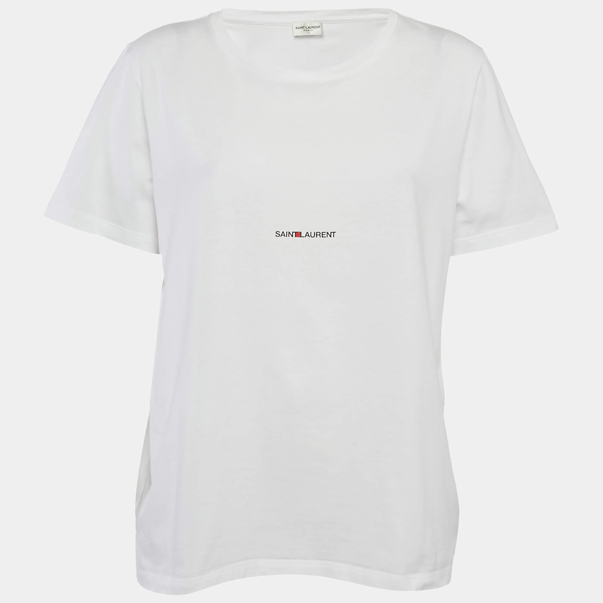 Saint Laurent White Logo Print Jersey T-Shirt L