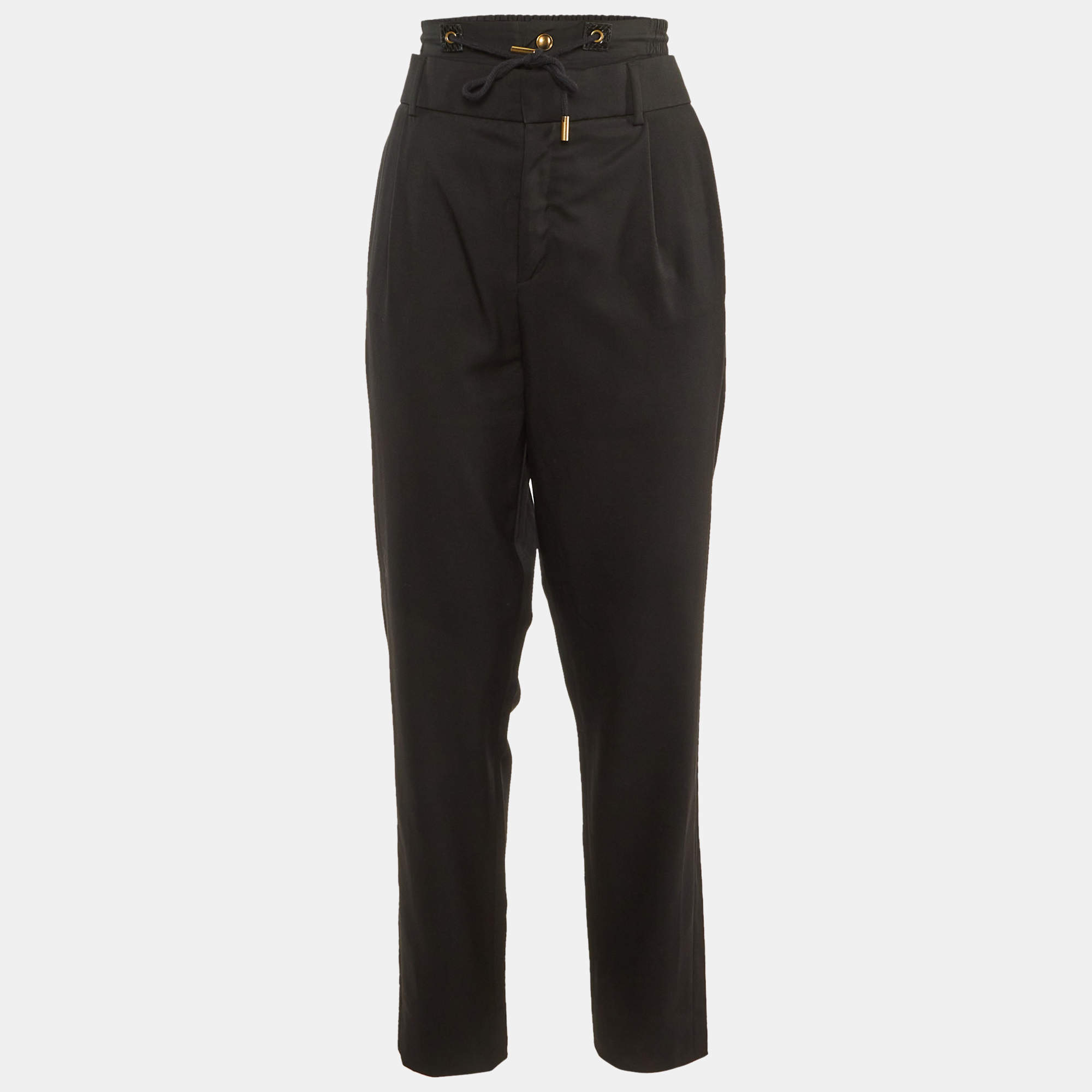Saint Laurent Black Wool Elasticated Waist Detail Pants L