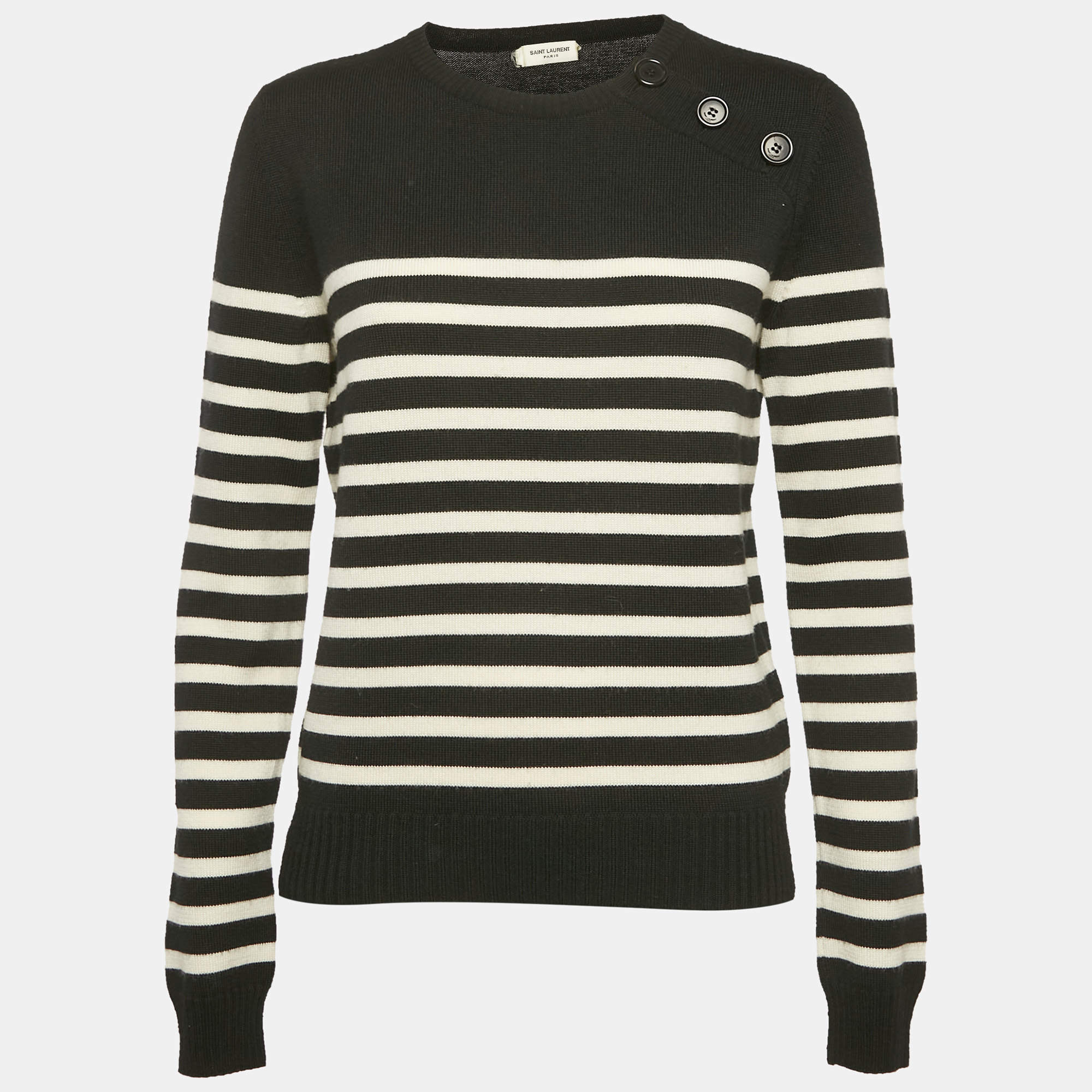 Saint Laurent Black/White Striped Wool Knit Sweater S