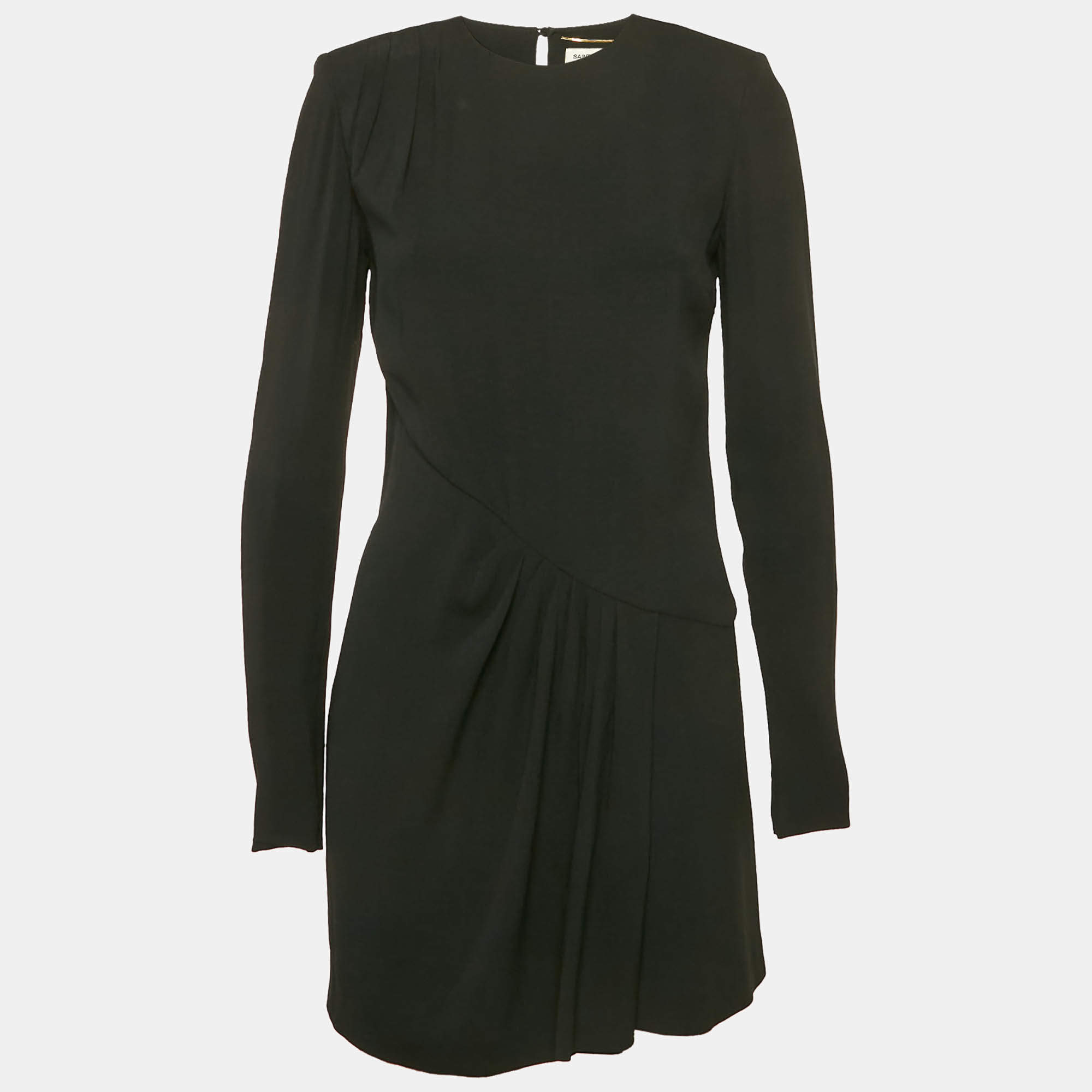 Saint Laurent Black Crepe Gathered Mini Dress S