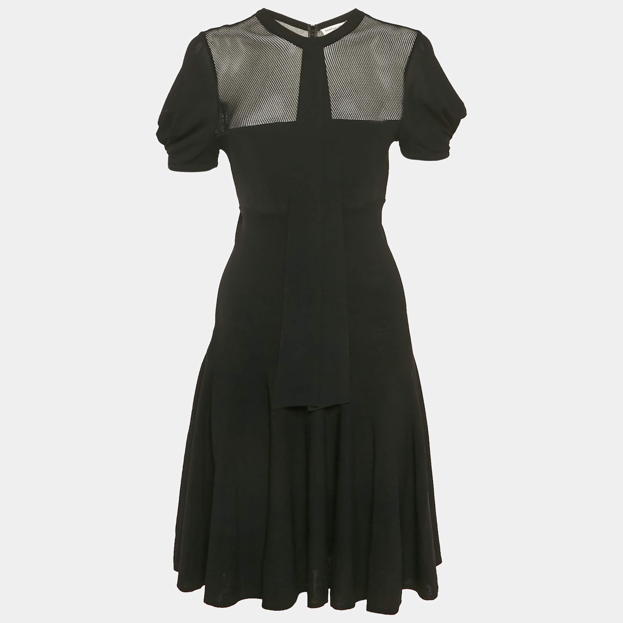 Saint Laurent Black Knit & Mesh Skater Mini Dress XL
