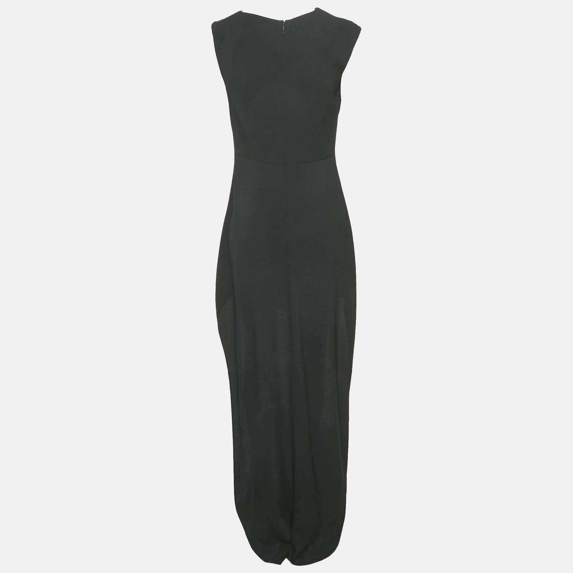 Saint Laurent Black Crepe Sleeveless High-Low Dress S Saint