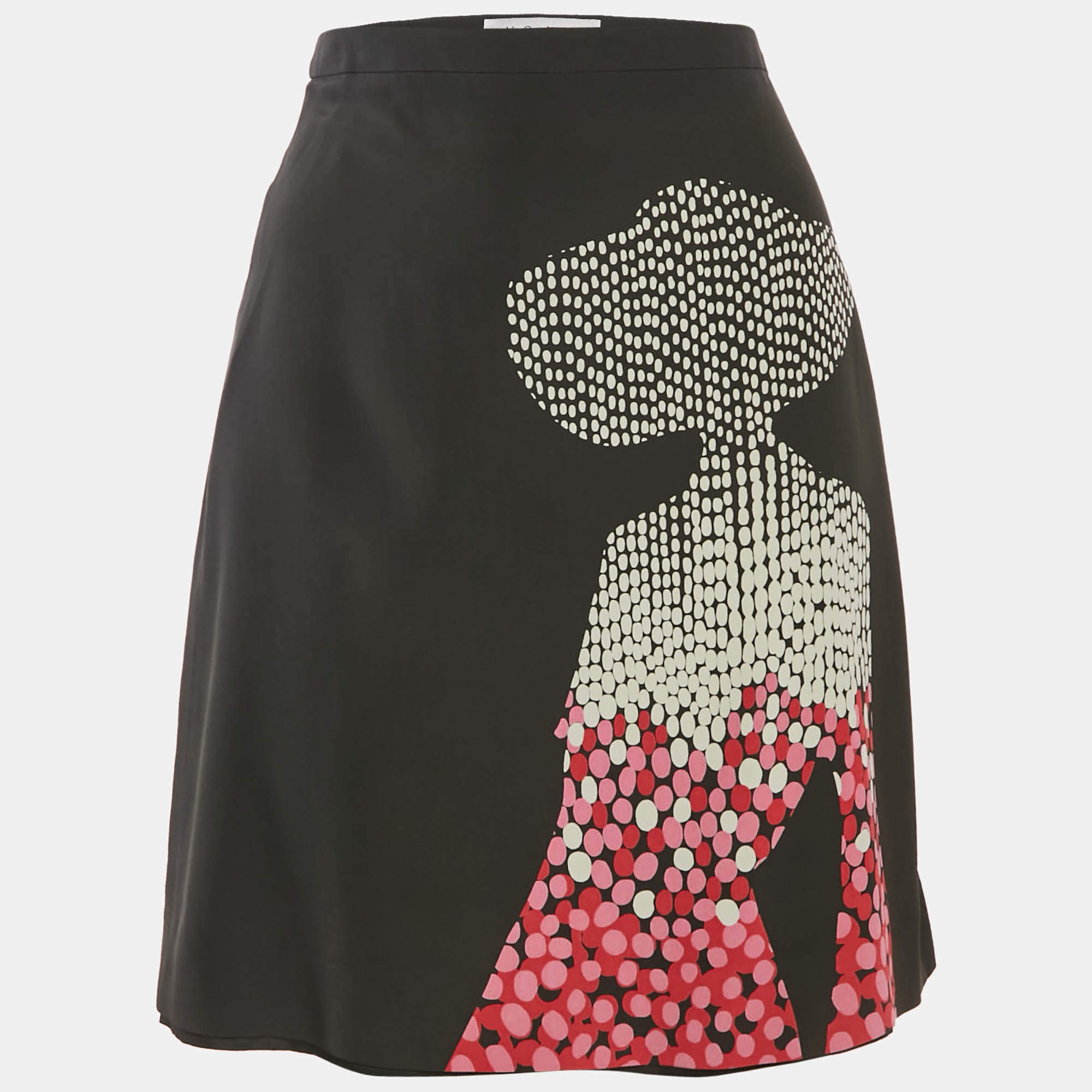 Pre Owned Saint Laurent Paris Black Printed Silk Mini Skirt M