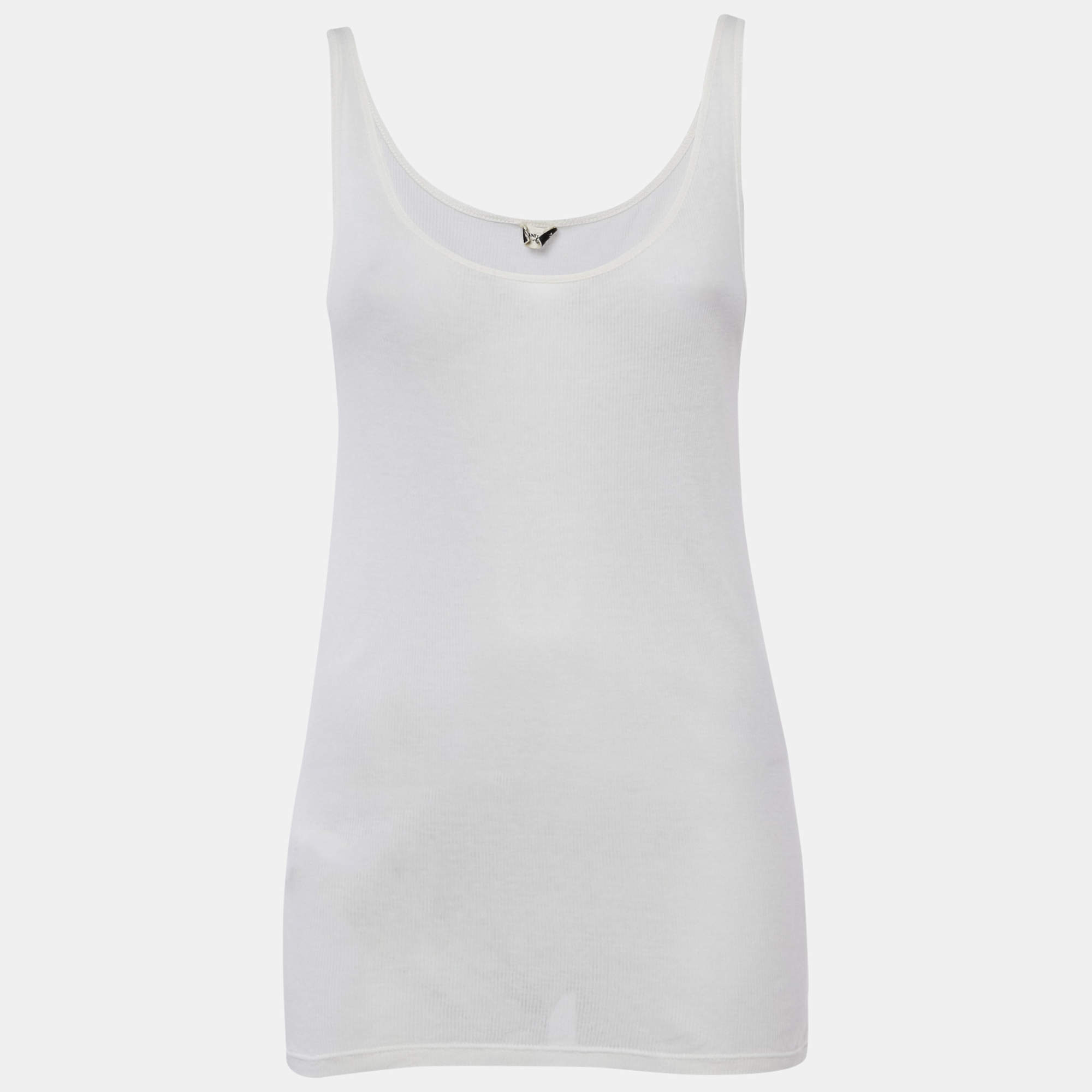 Saint Laurent Paris Cream Rib Knit Tank Top M