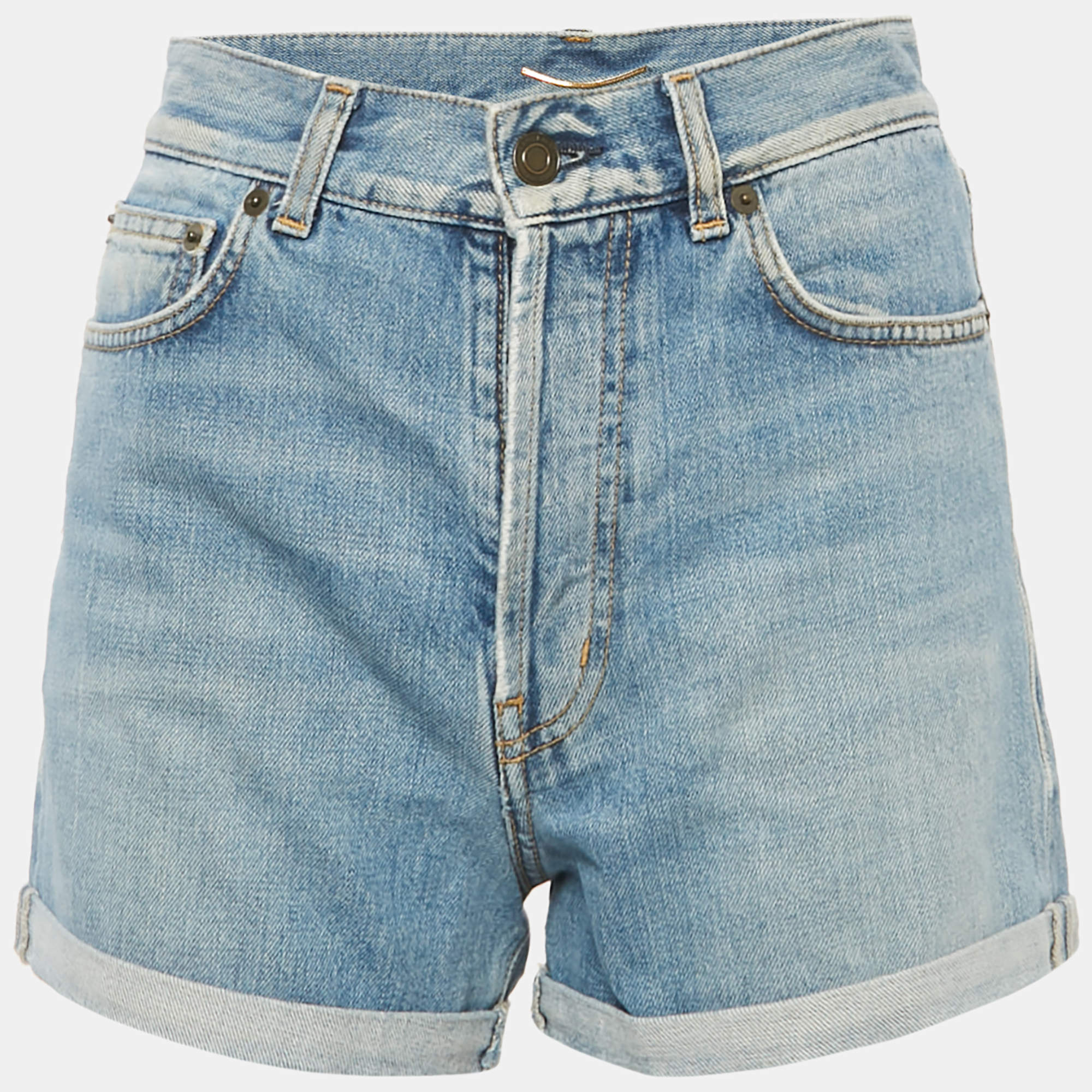 Pre Owned Saint Laurent Paris Blue Denim Shorts M Waist 28"