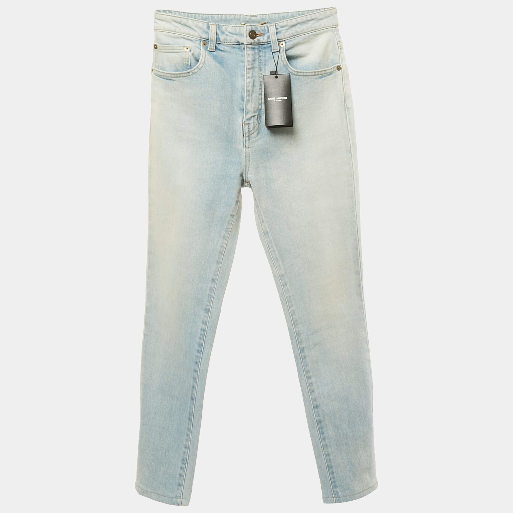 Pre Owned Saint Laurent Light Blue Faded Denim Skinny Jeans M Waist 27"