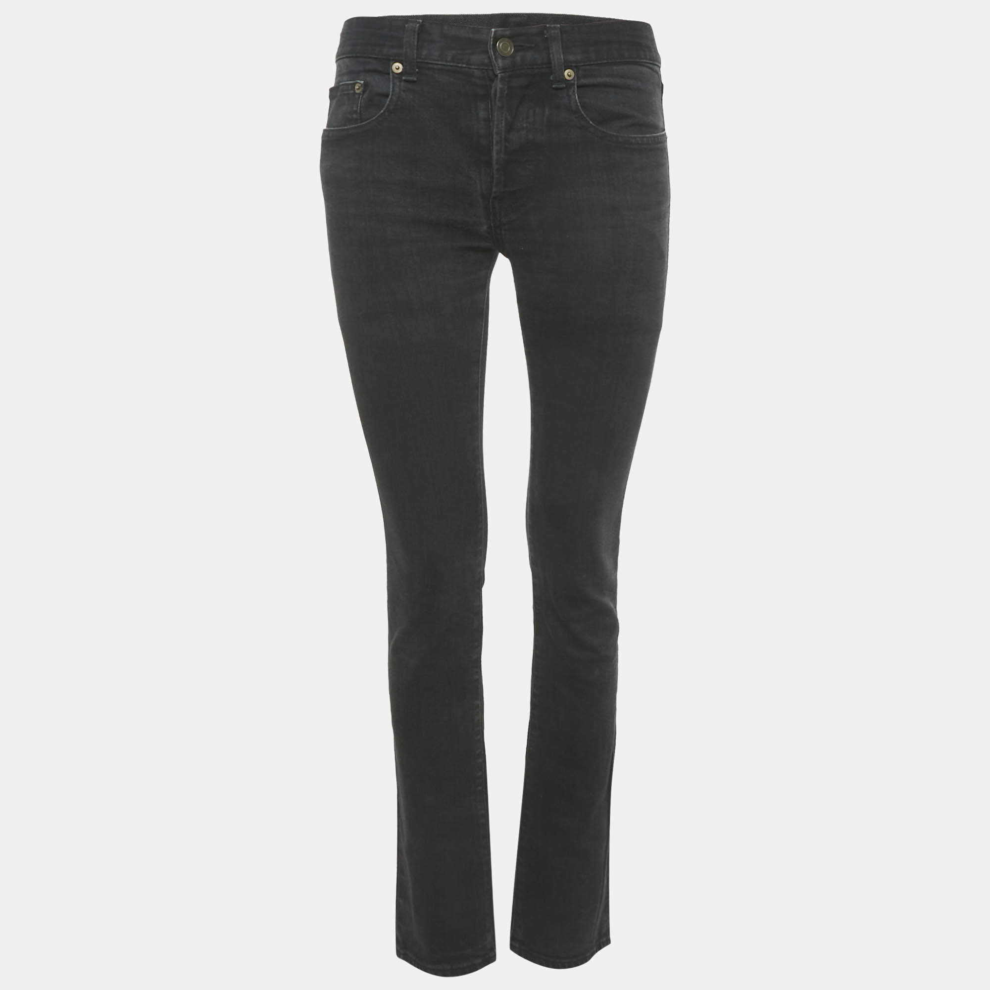 Pre Owned Saint Laurent Black Faded Denim Skinny Jeans M Waist 30"