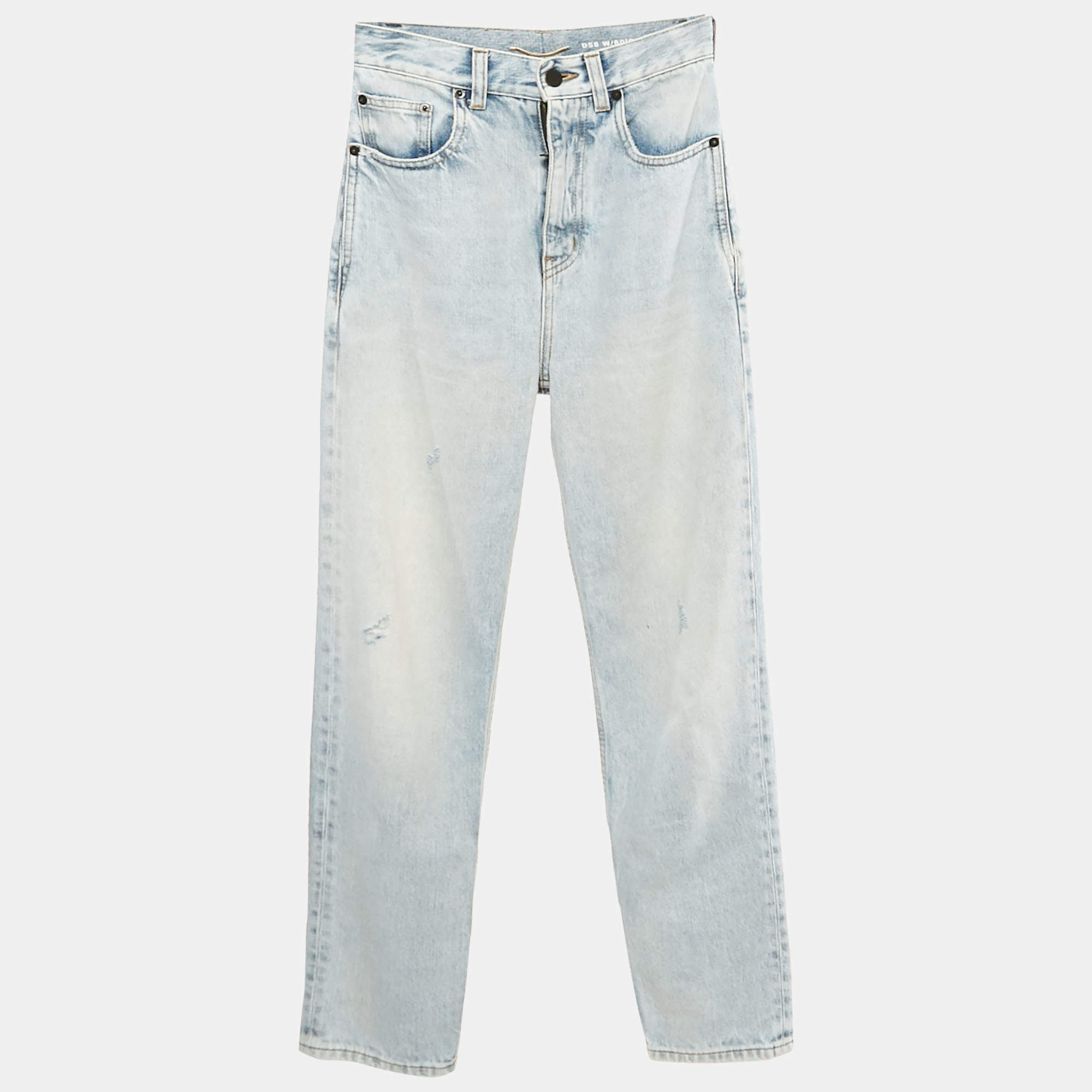 Pre Owned Saint Laurent Paris Blue Denim Distressed High Rise Jeans S Waist 25"