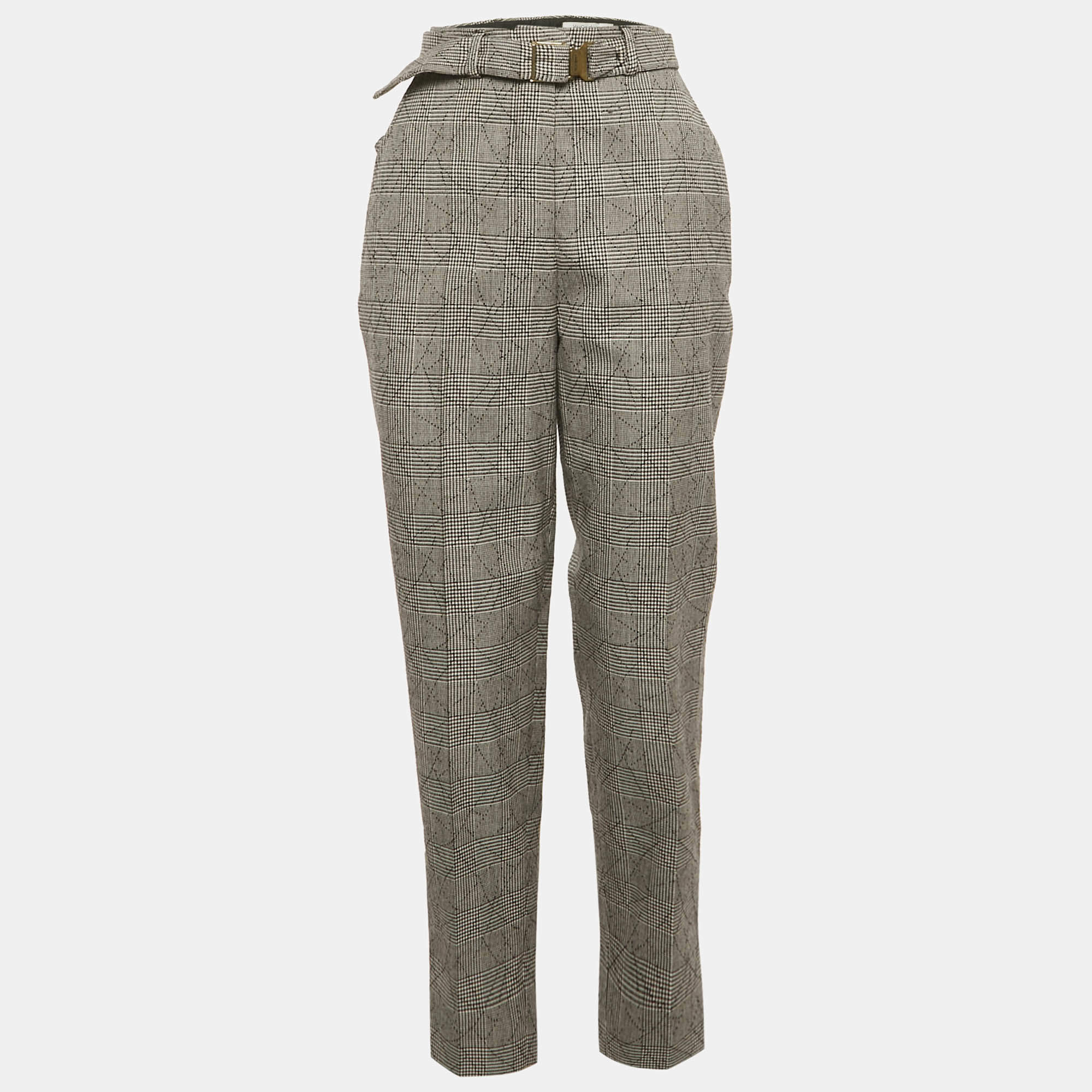 Pre Owned Saint Laurent Monochrome Plaid Wool Trousers M