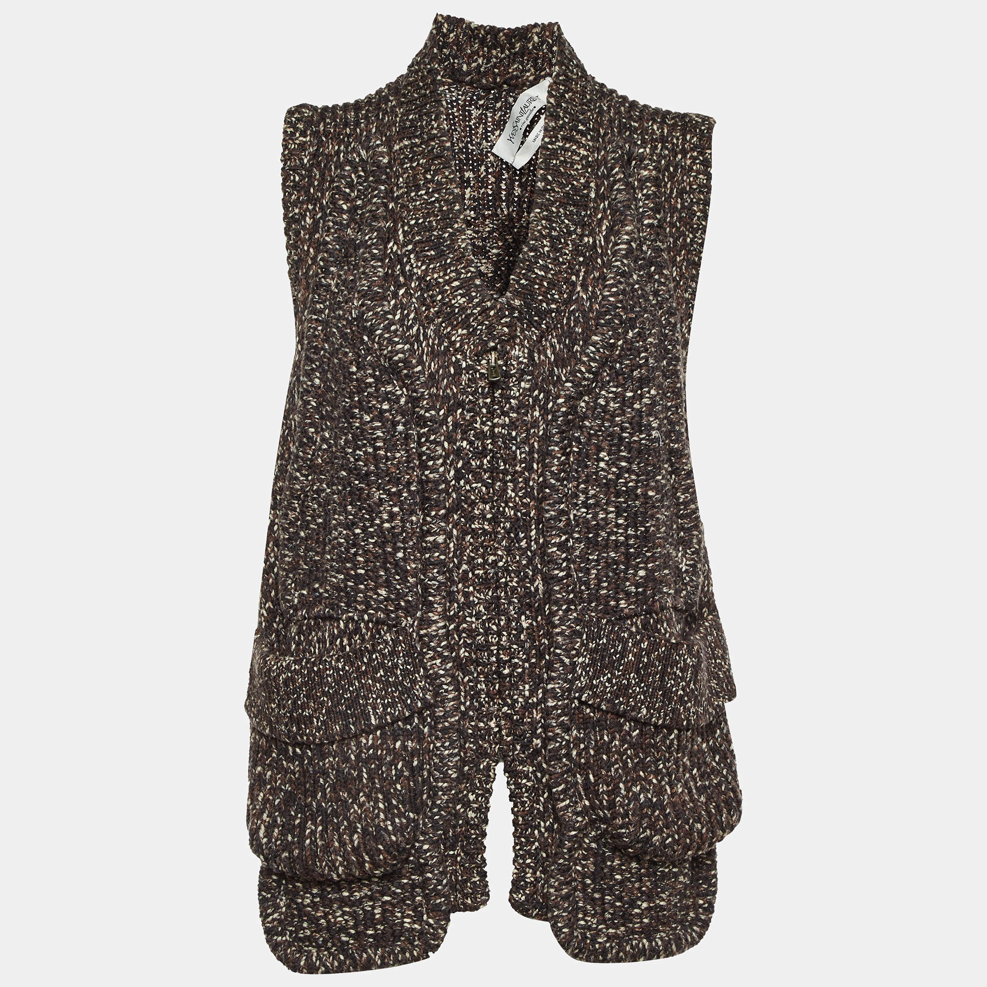 Pre Owned Yves Saint Laurent Brown Wool Knit Sleeveless Jacket XL