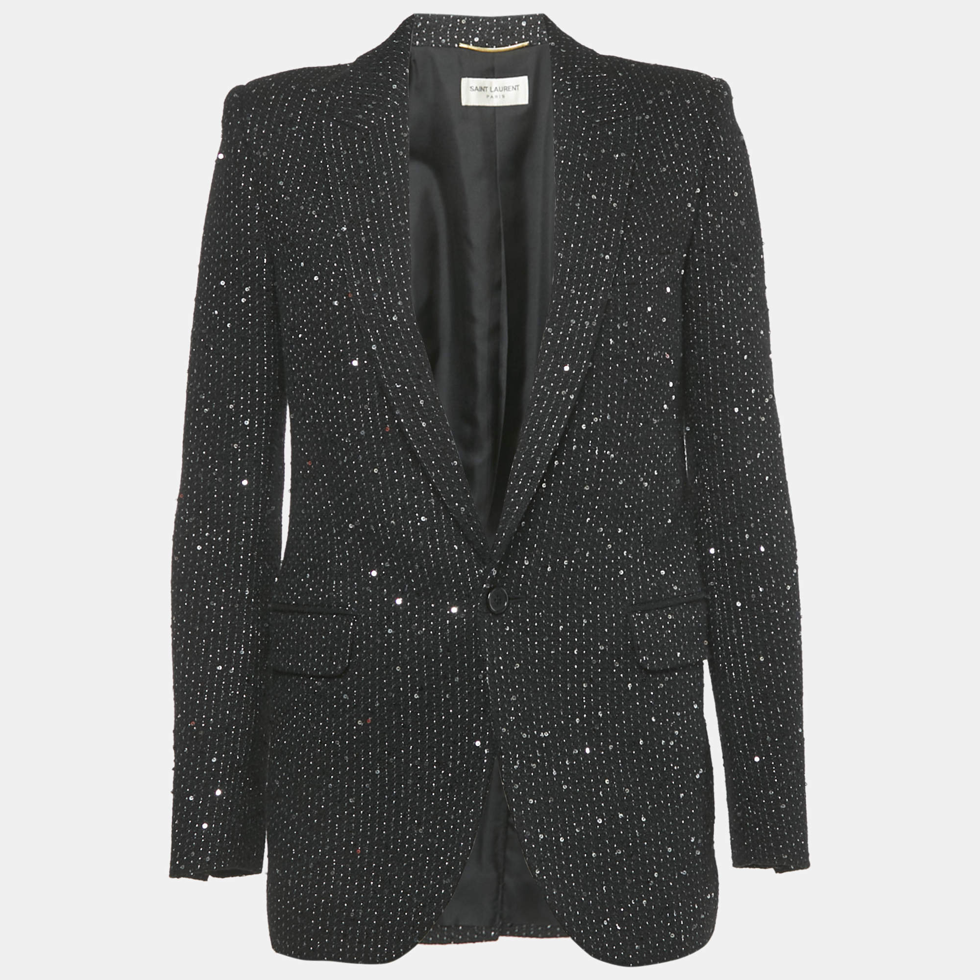 Pre Owned Saint Laurent Black Sequin Tweed Blazer S