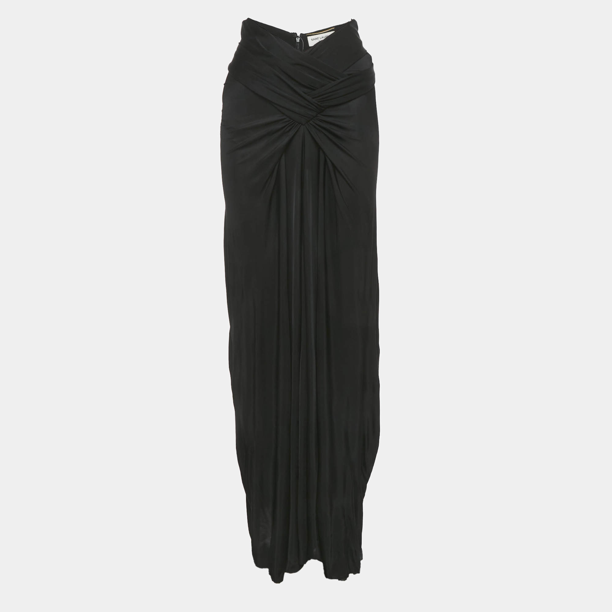 Pre Owned Saint Laurent Black Jersey Draped Maxi Skirt S