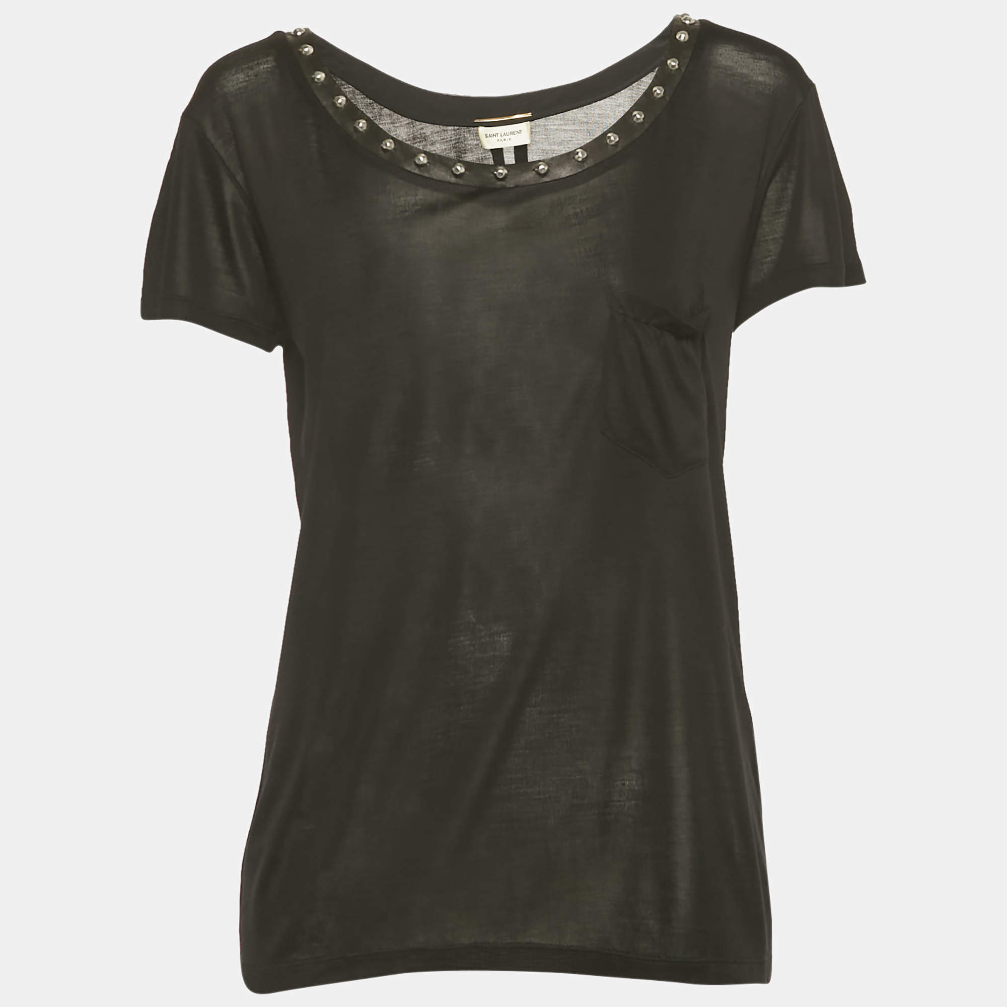 Pre Owned Saint Laurent Paris Black Stud Silk Knit T-Shirt S