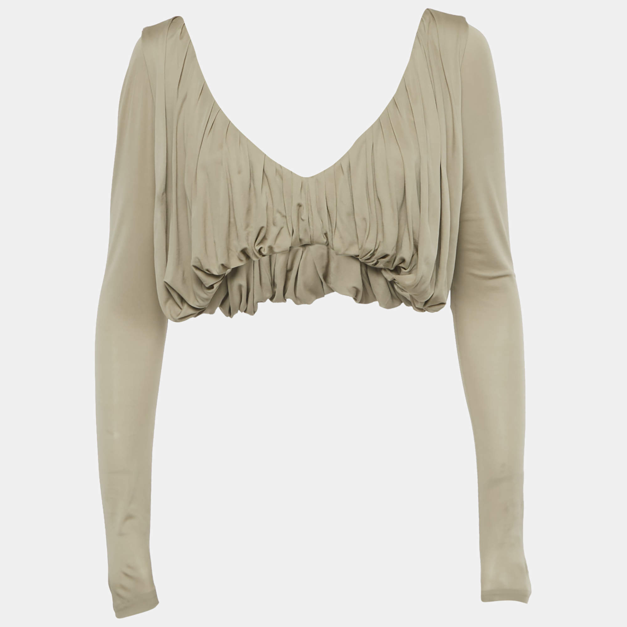 Pre Owned Saint Laurent Paris Beige Draped Jersey Crop Top S