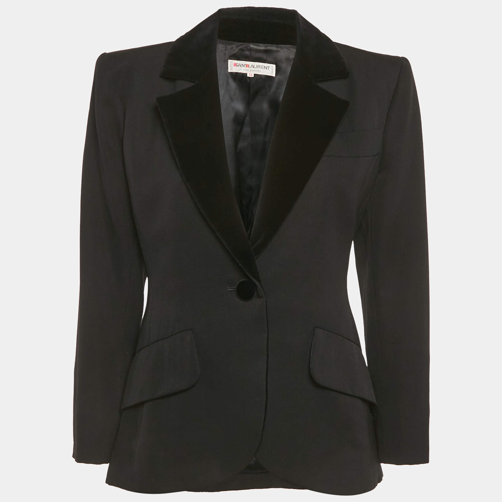 Pre Owned  Saint Laurent Black Cotton Velvet Trim Single Breasted Blazer XS   