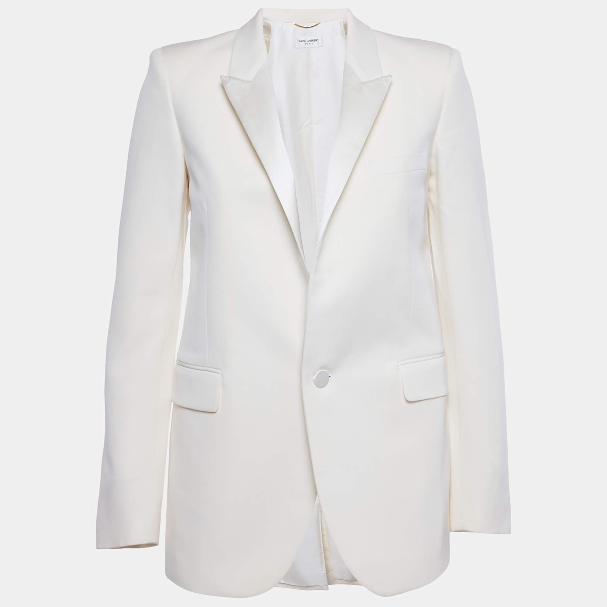Pre Owned Saint Laurent Paris Off-White Wool Tuxedo Blazer S