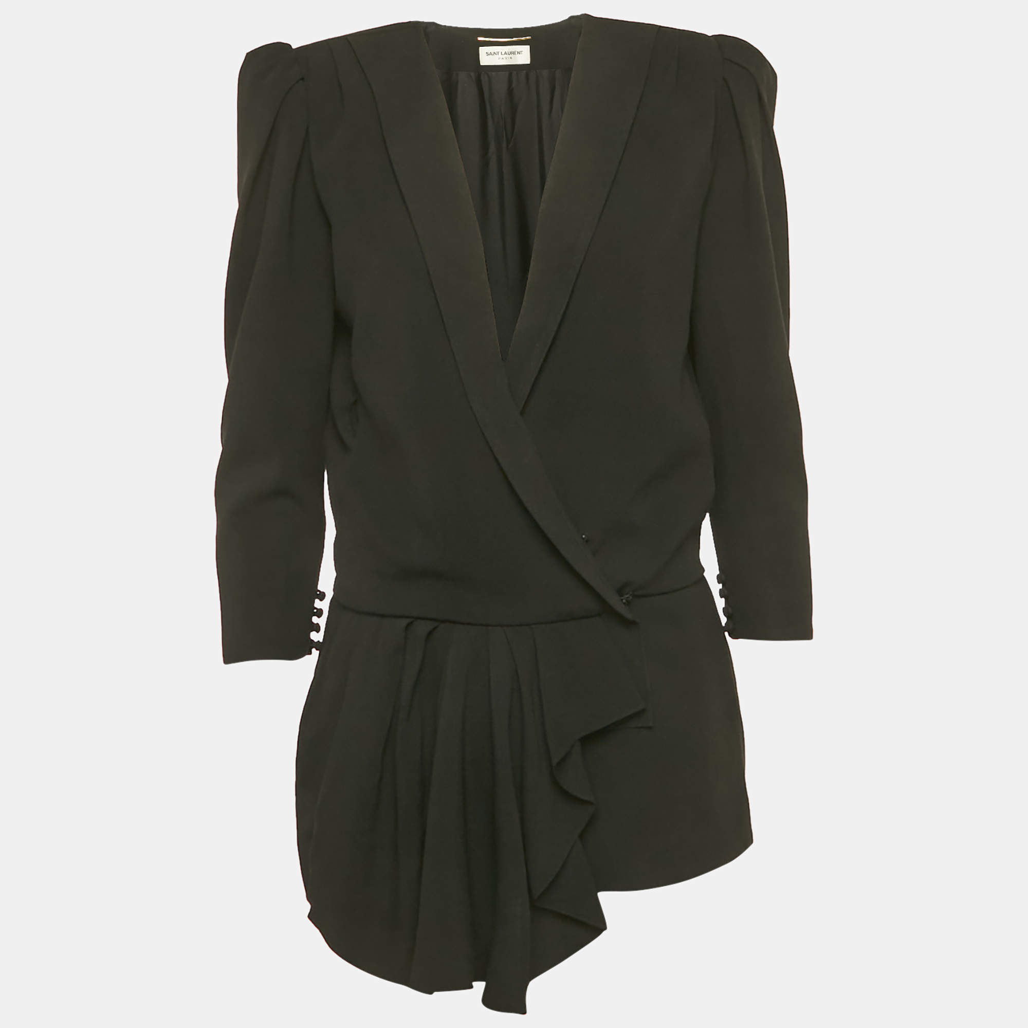 Pre Owned Saint Laurent Paris Black Crepe Drape Detail Playsuit S