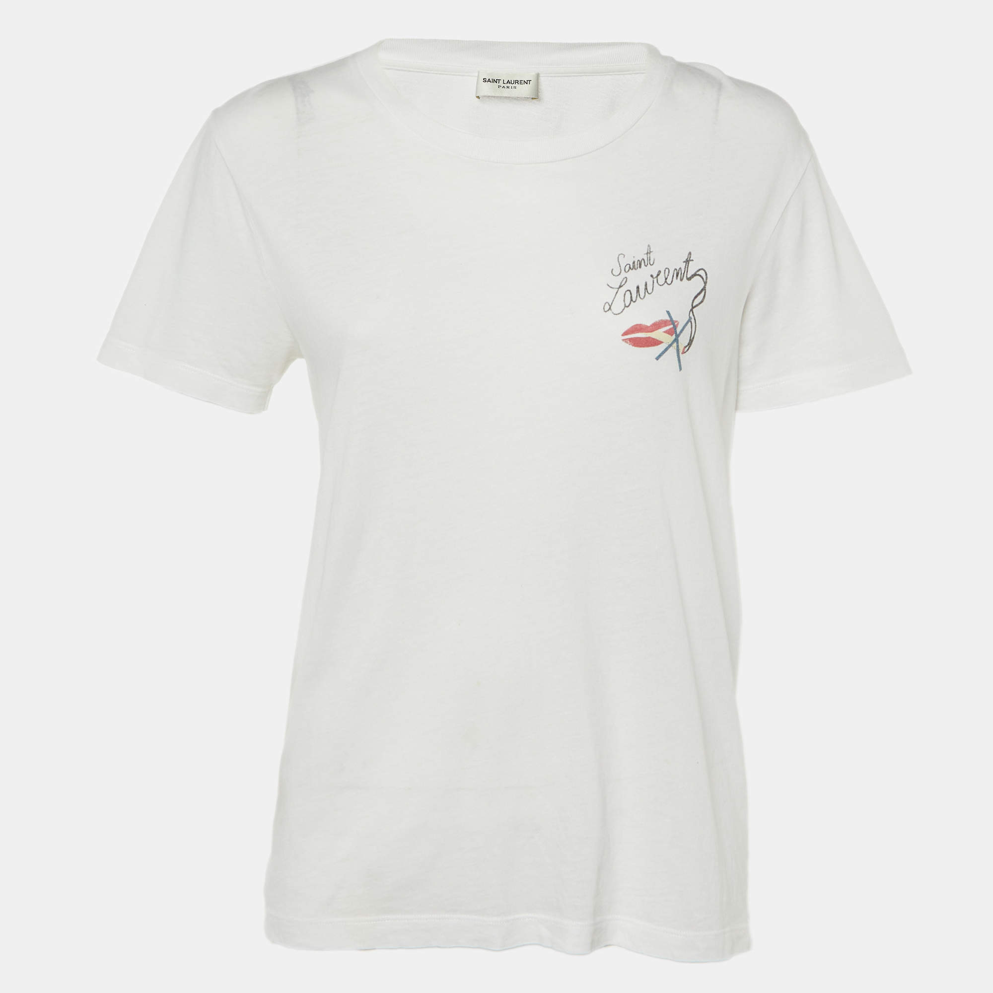 Pre Owned Saint Laurent White Smoking Kills Print Cotton T-Shirt XS