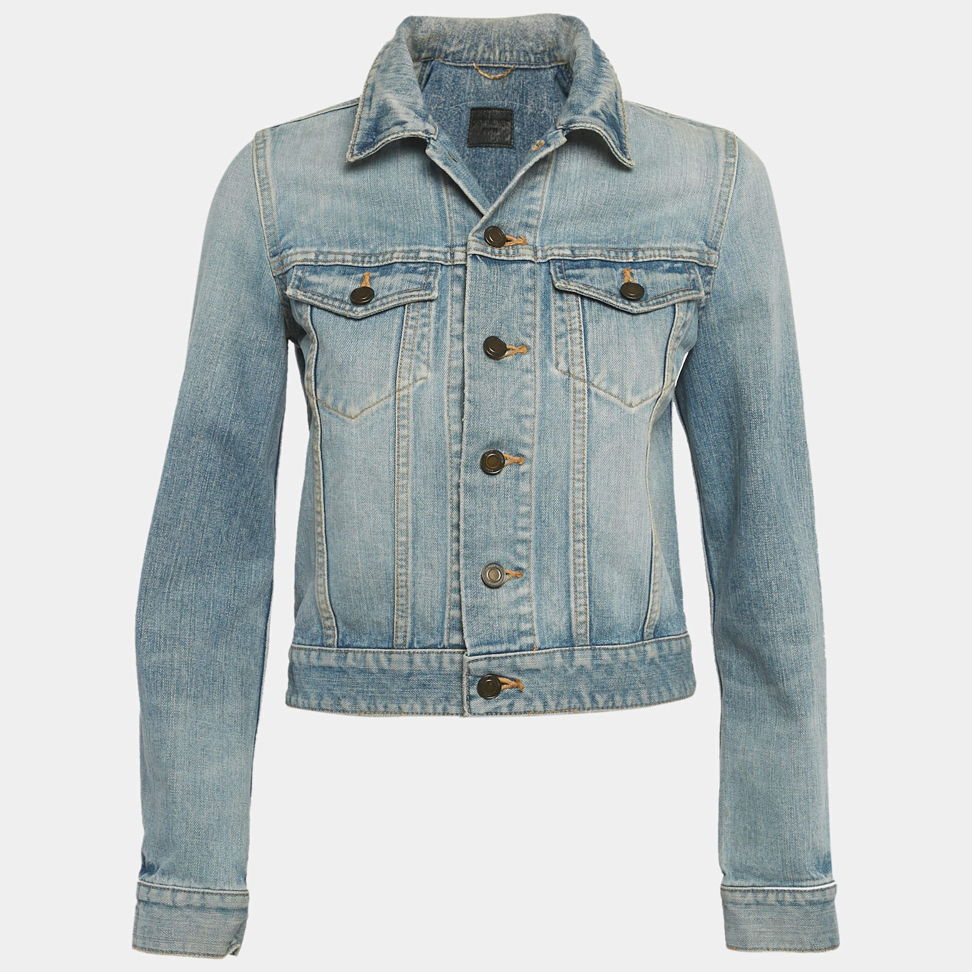Pre Owned Saint Laurent Blue Love Applique Denim Jacket M