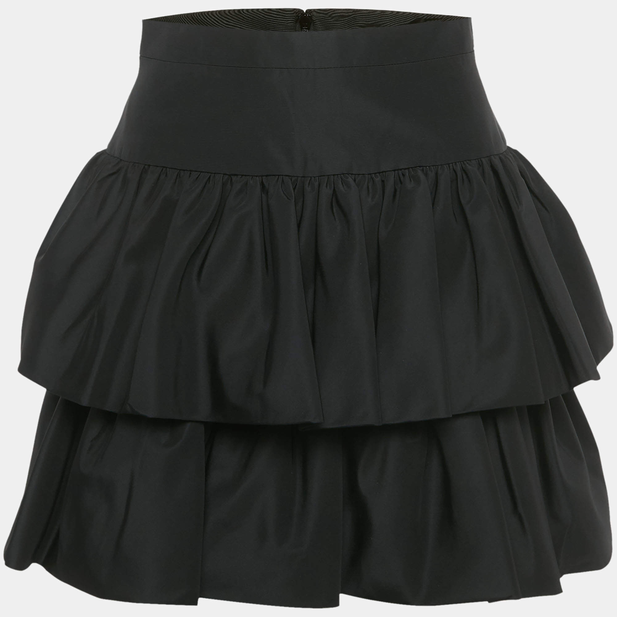 Pre Owned Saint Laurent Black Silk Tiered Ruffle Mini Skirt M