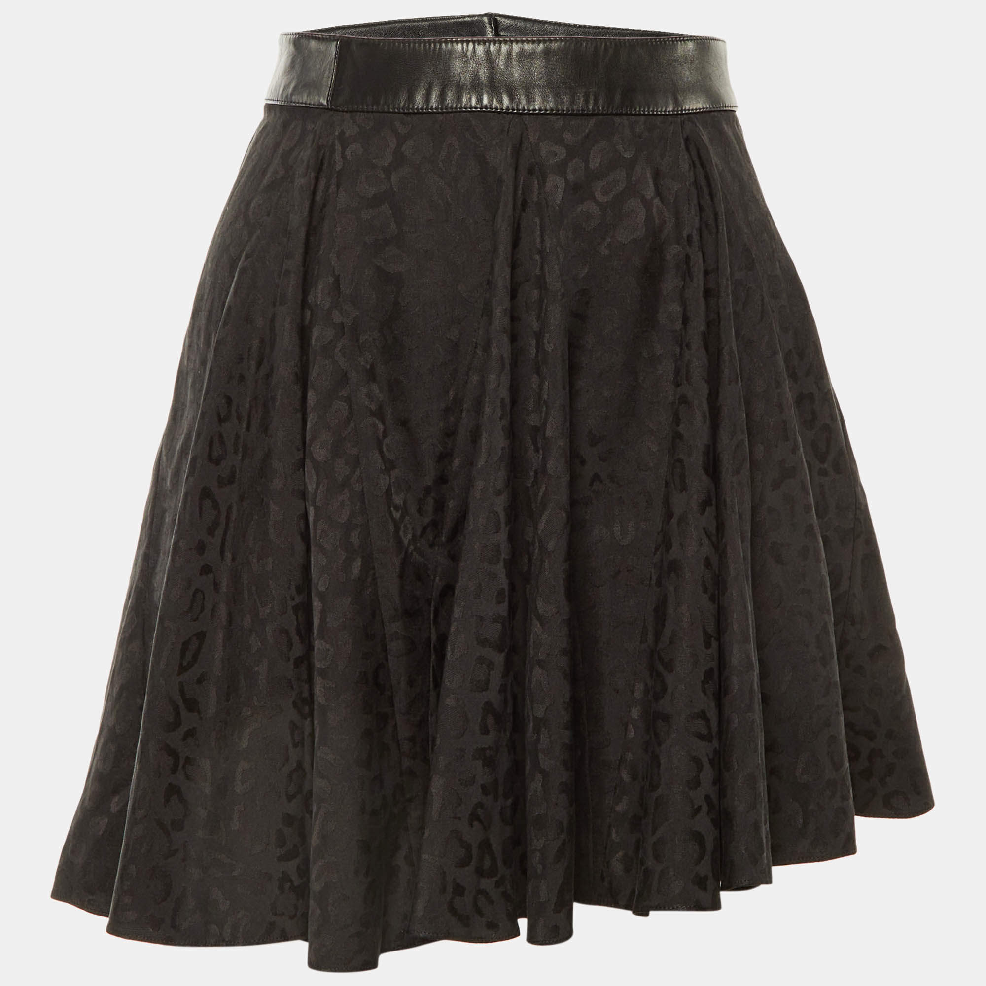 Pre Owned Saint Laurent Paris Black Animal Pattern Silk Mini Skirt S