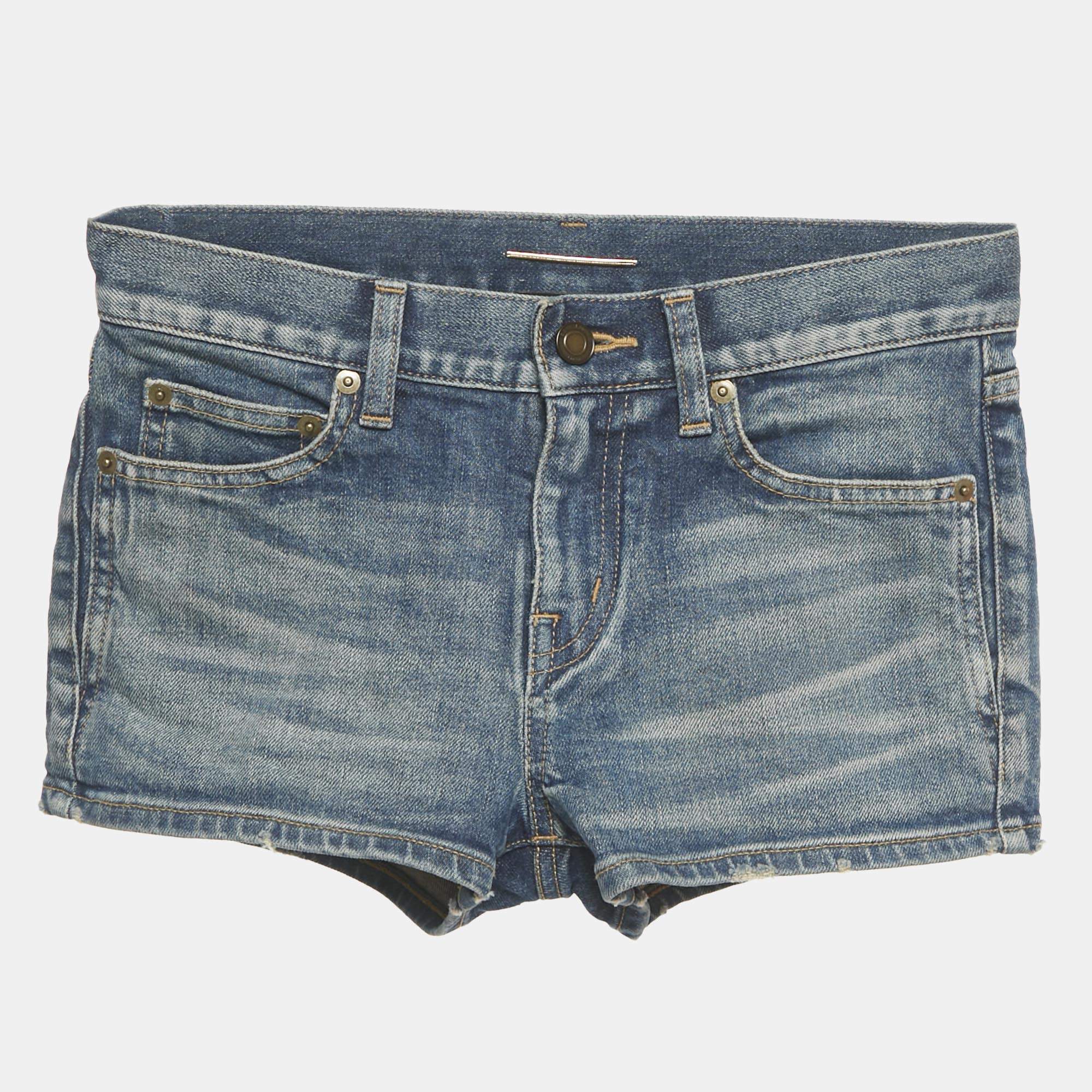Pre Owned Saint Laurent Paris Blue Denim Shorts S