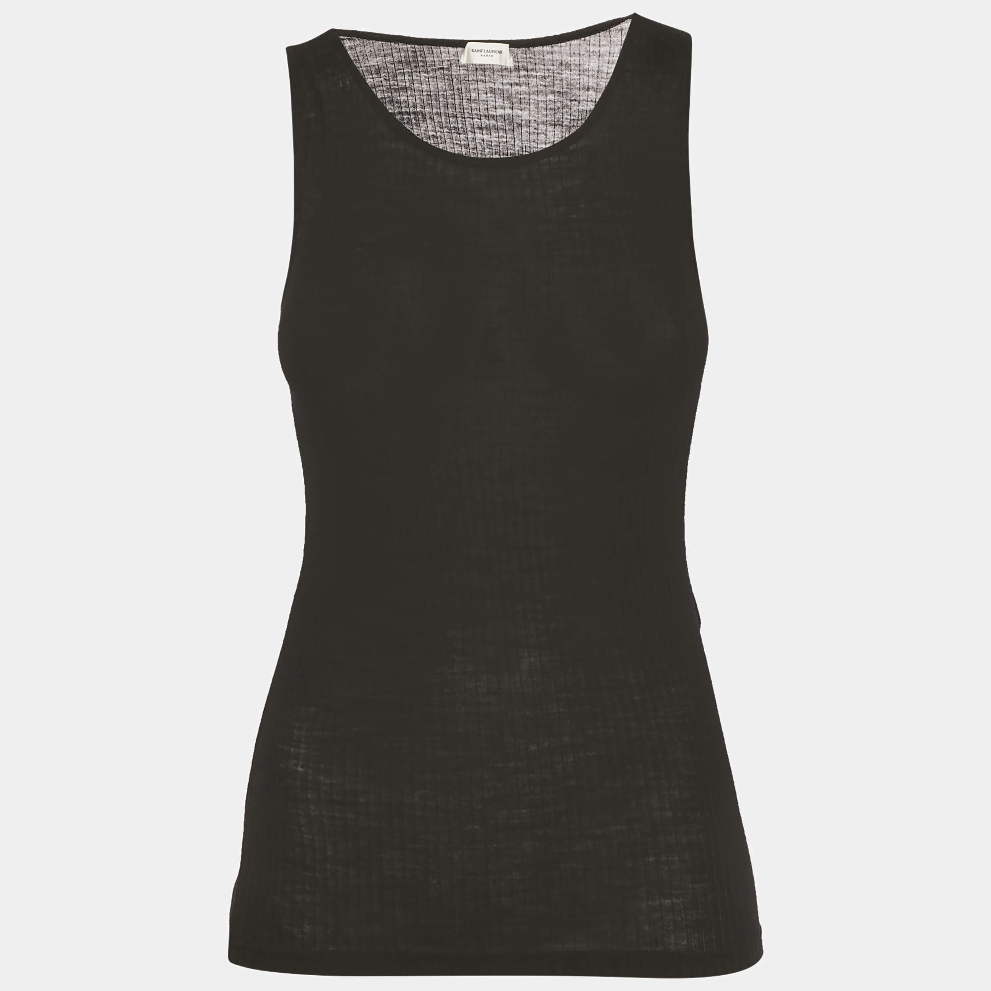 Pre Owned Saint Laurent Black Logo Embroidered Wool Knit Cassandre Tank Top S 