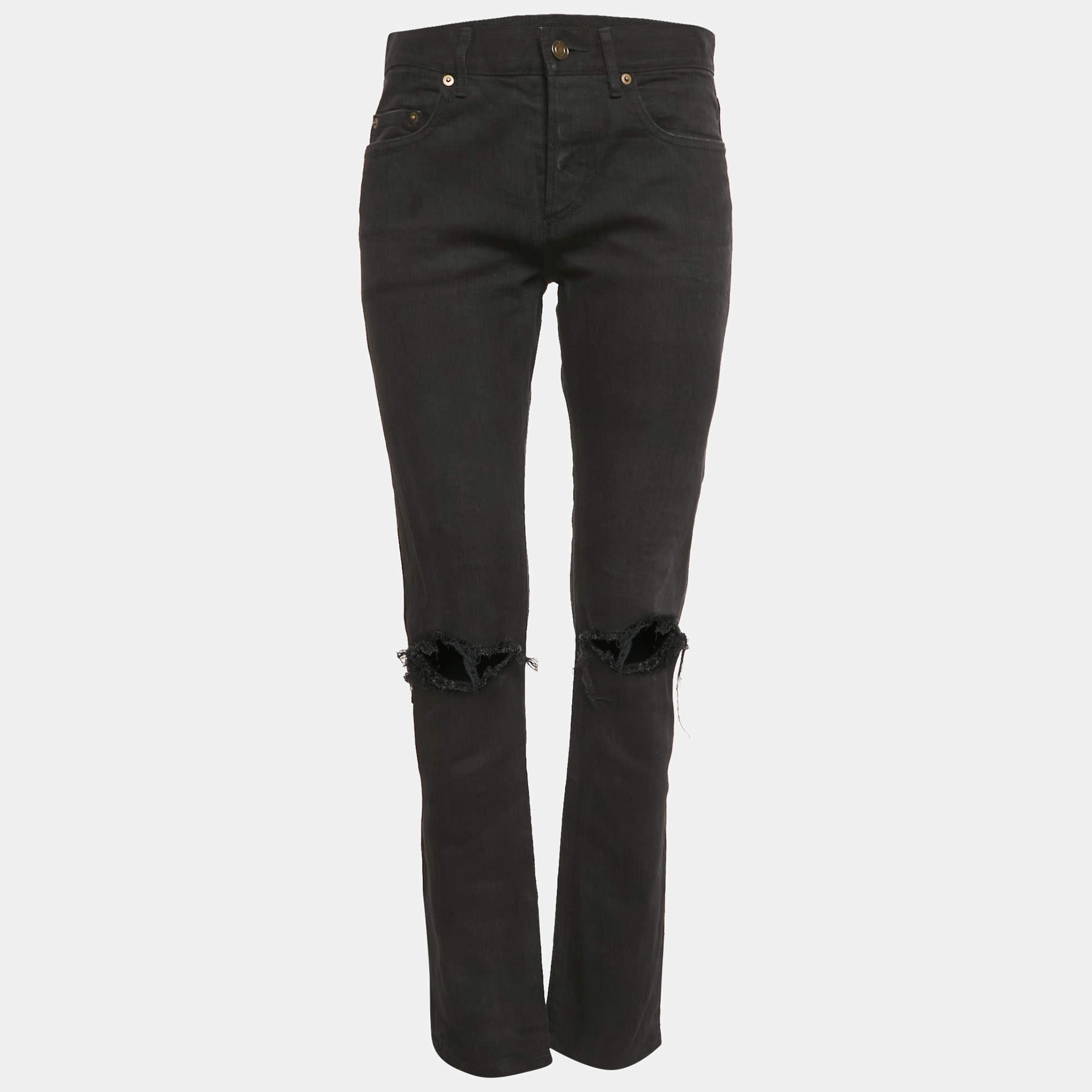 Pre Owned Saint Laurent Paris Black Denim Ripped Jeans M/Waist 30"
