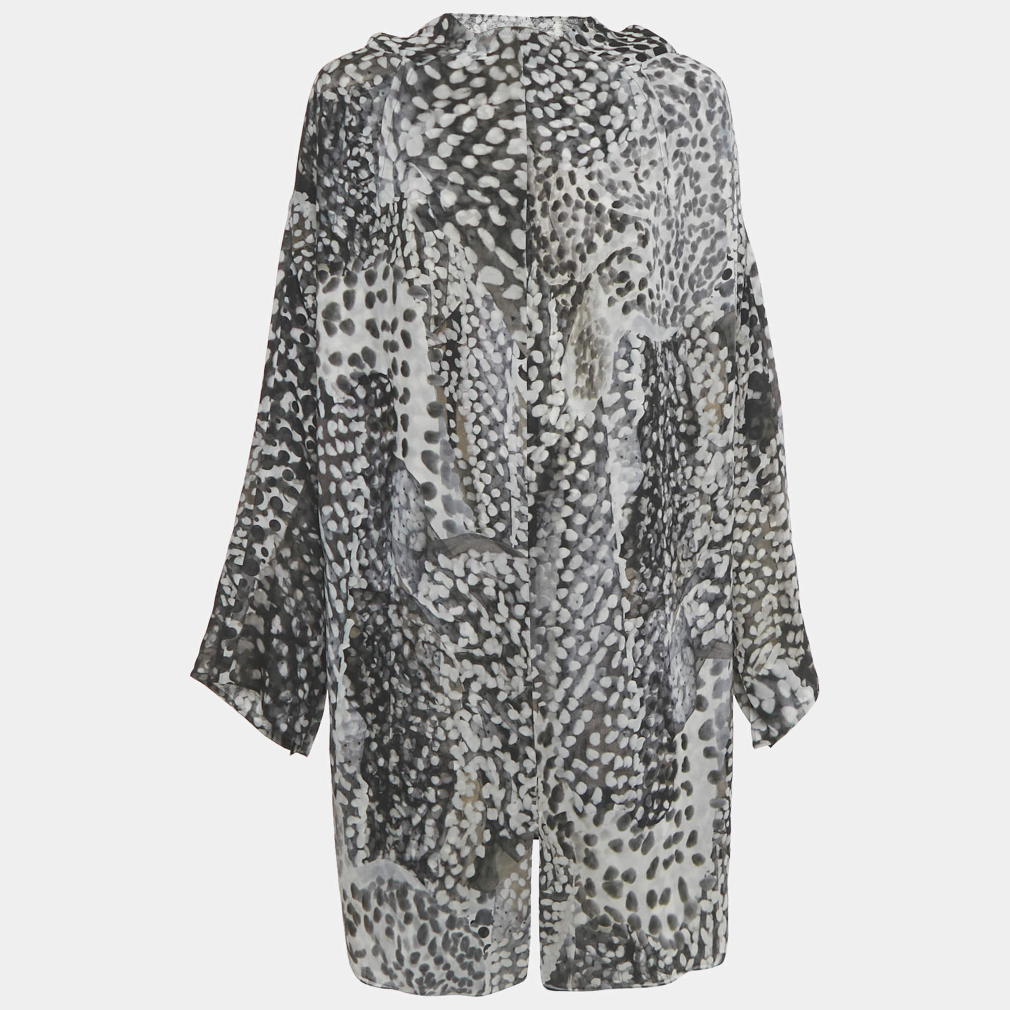 Pre Owned Saint Laurent Black/ White Printed Silk Mini Dress M