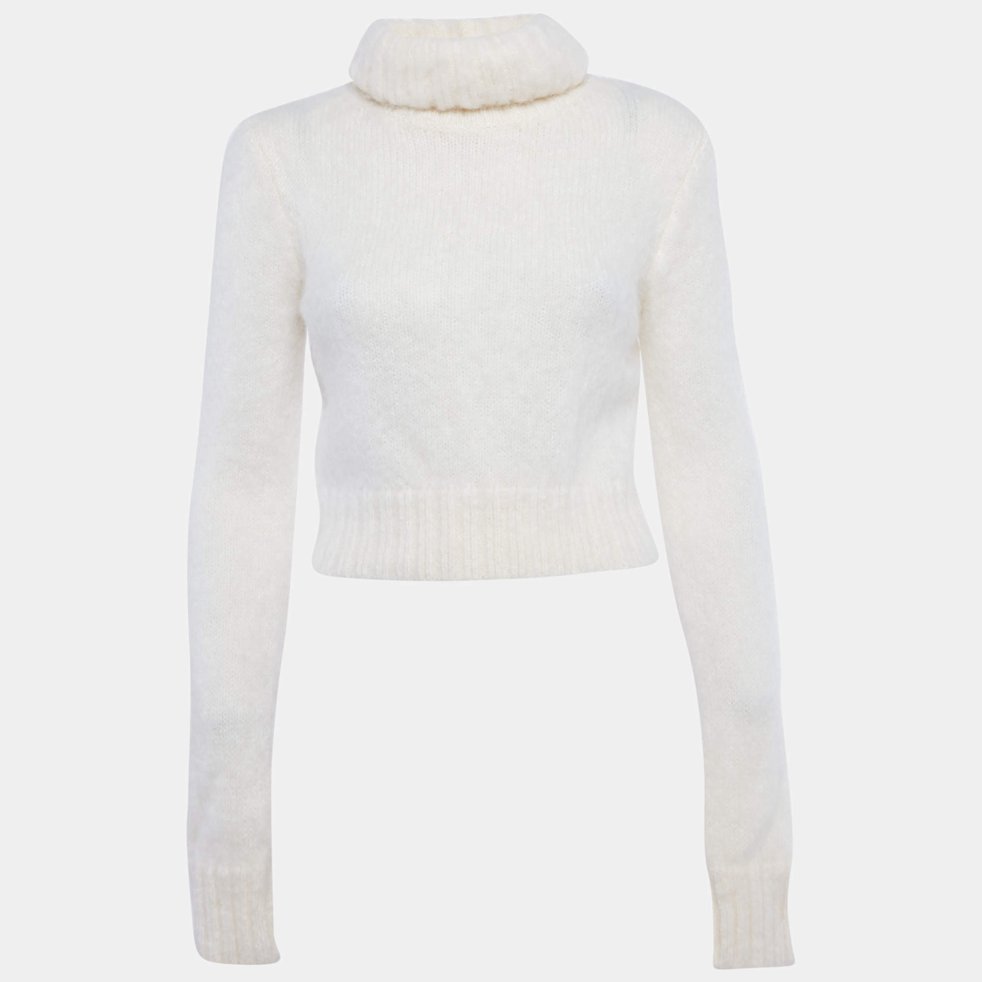مملوكة مسبقًا Saint Laurent Paris Ivory Mohair Turtle Neck Crop Sweater L