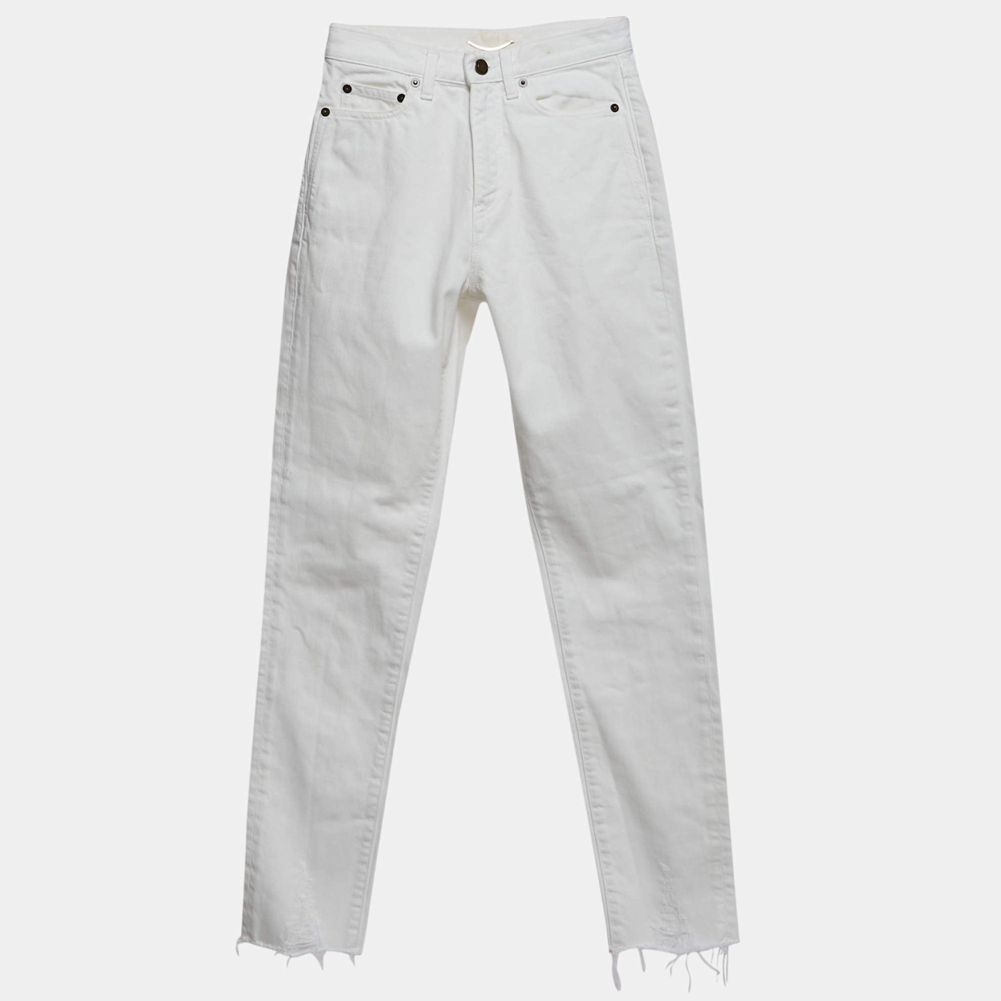 مملوكة مسبقًا Saint Laurent White Denim Straight Fit Jeans S/Waist 25"