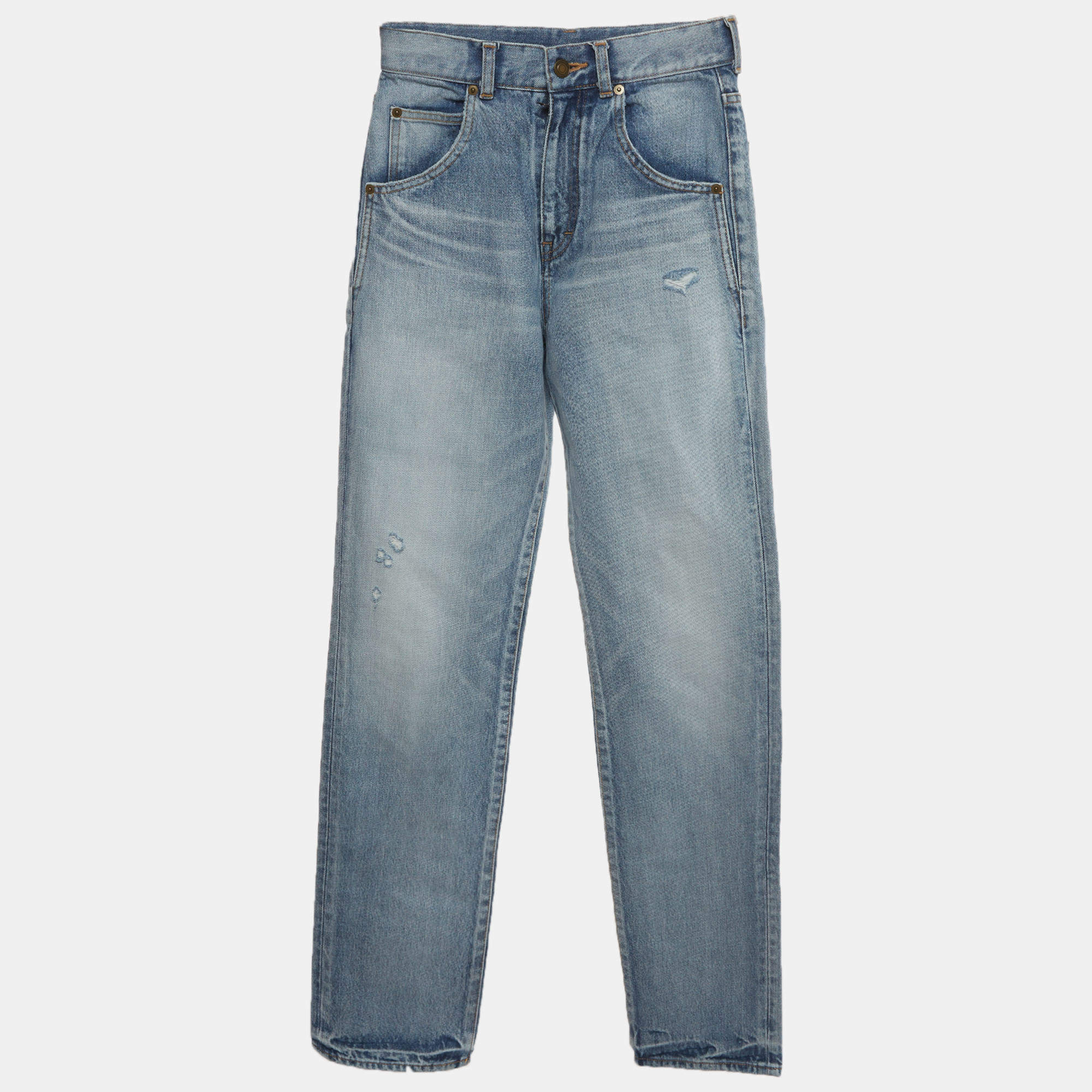 Pre Owned بنطلون جينز سان لوران دنيم أزرق مستقيم مقاس وسط 25 - صغير (سمول)