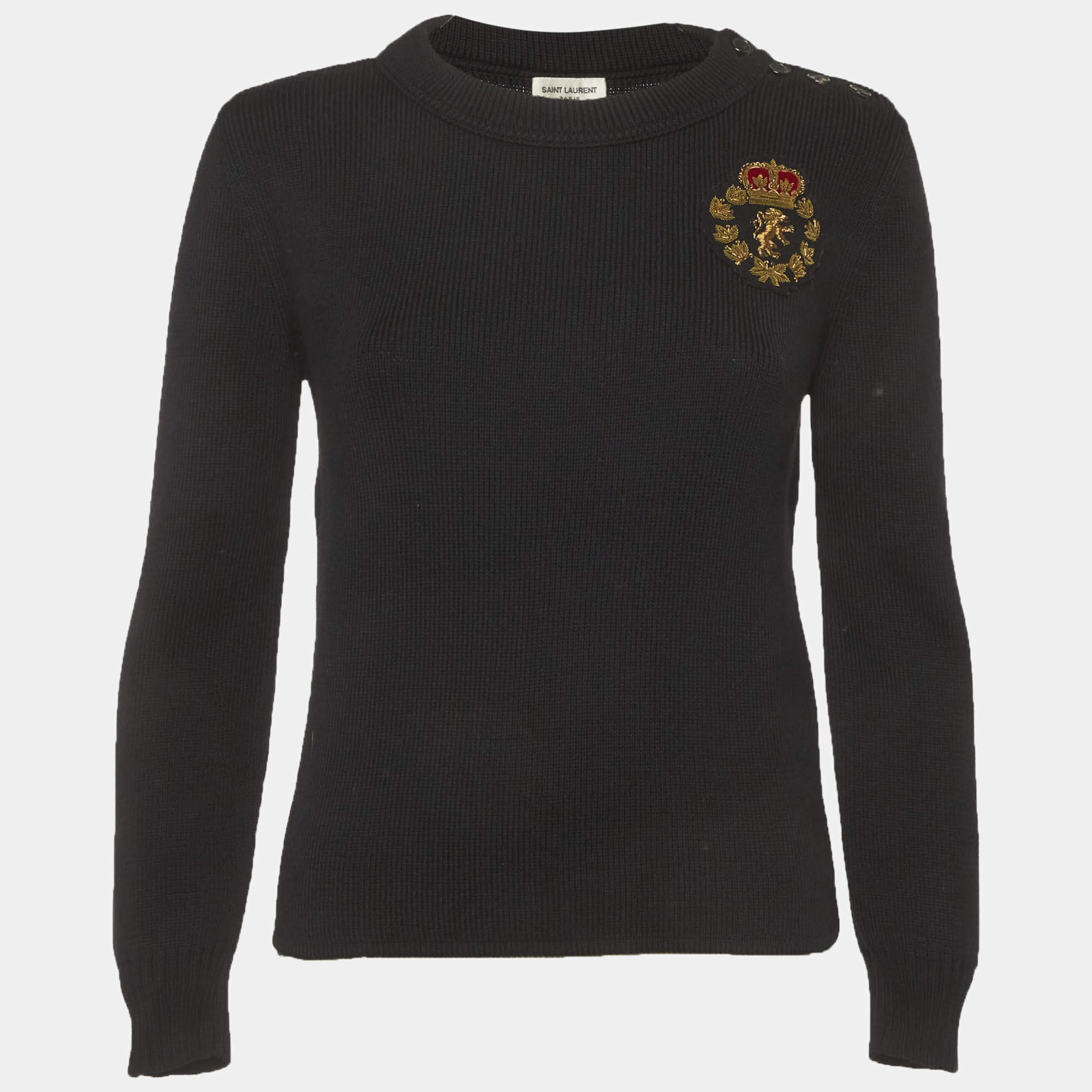 Pre Owned سترة سان لوران باريس شارة شعار مزيج صوف أسود صغير