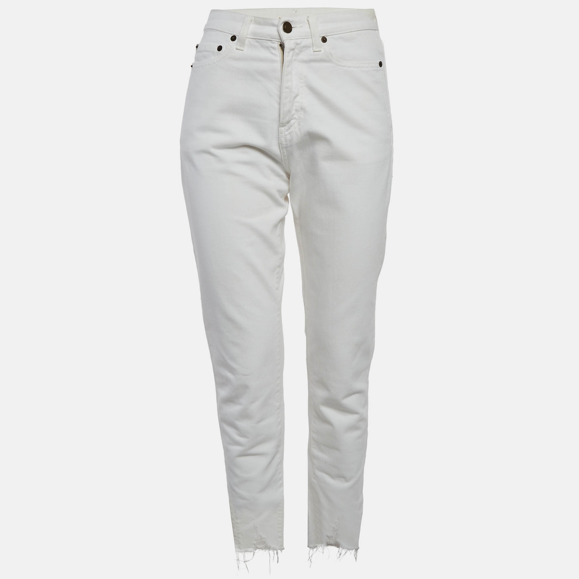 مملوكة مسبقًا Saint Laurent White Denim Straight Fit Jeans S/Waist 26"