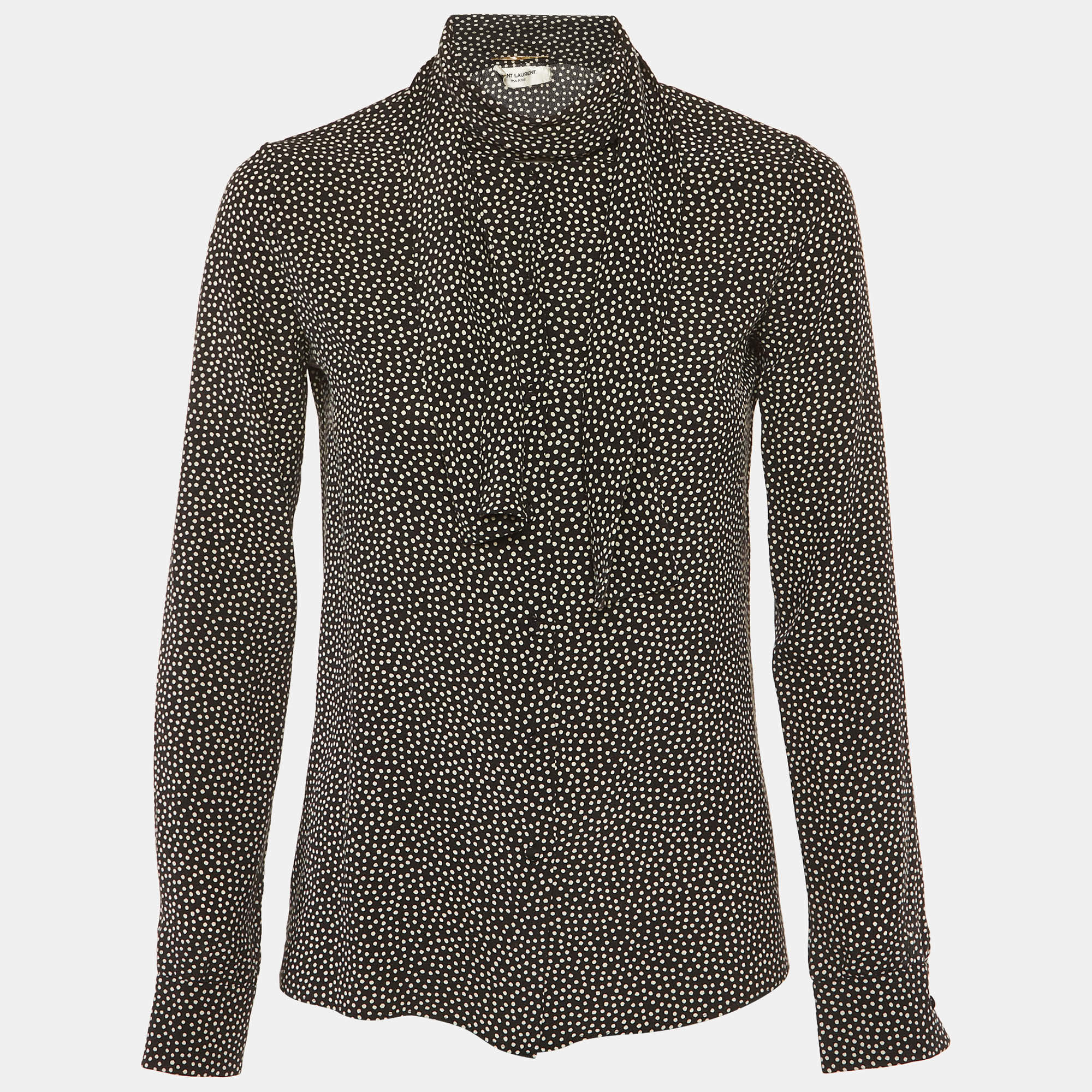 Pre Owned Saint Laurent Paris Black Dots Print Silk Shirt S