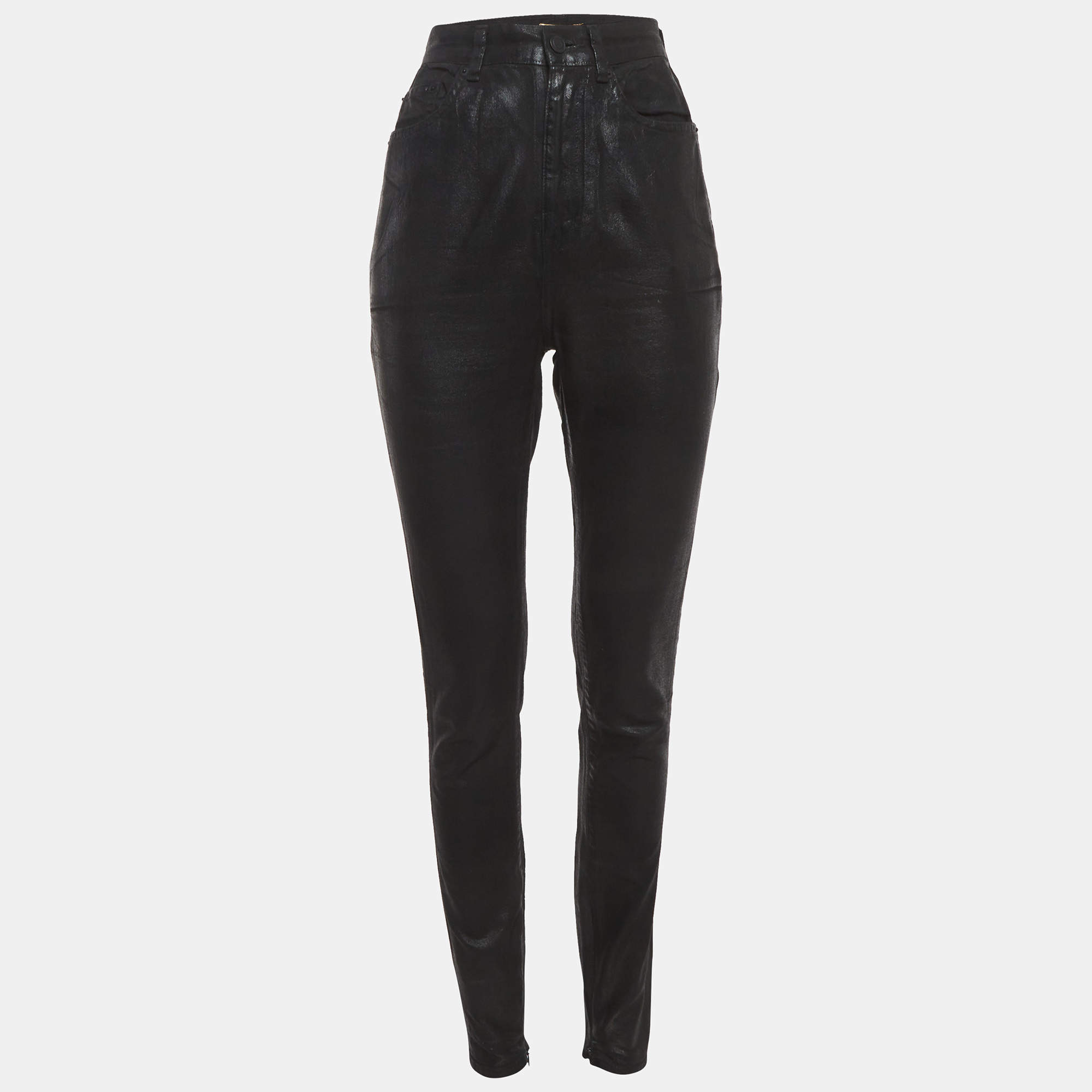 Pre Owned Saint Laurent Paris Black Waxed Denim Skinny Jeans M/Waist 27"