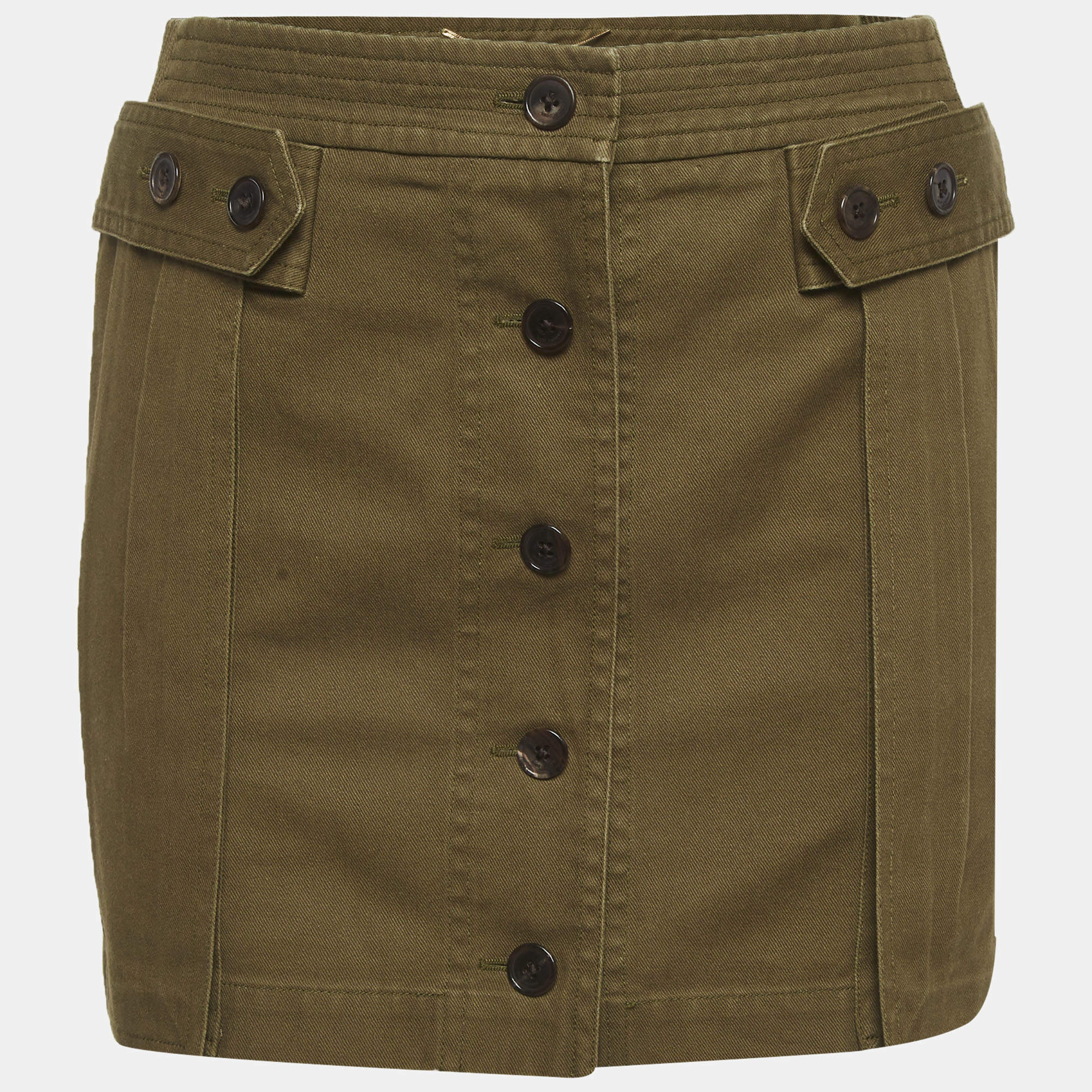 Pre Owned Saint Laurent Paris Olive Green Denim Mini Skirt S