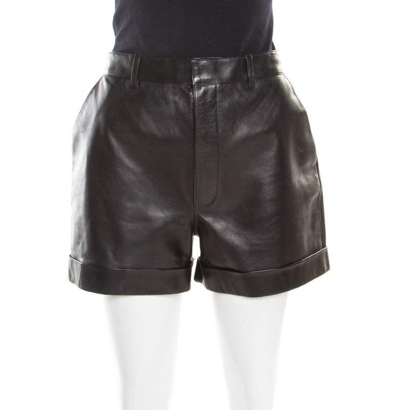 Pre Owned Saint Laurent Paris Black Lamb Leather Shorts L