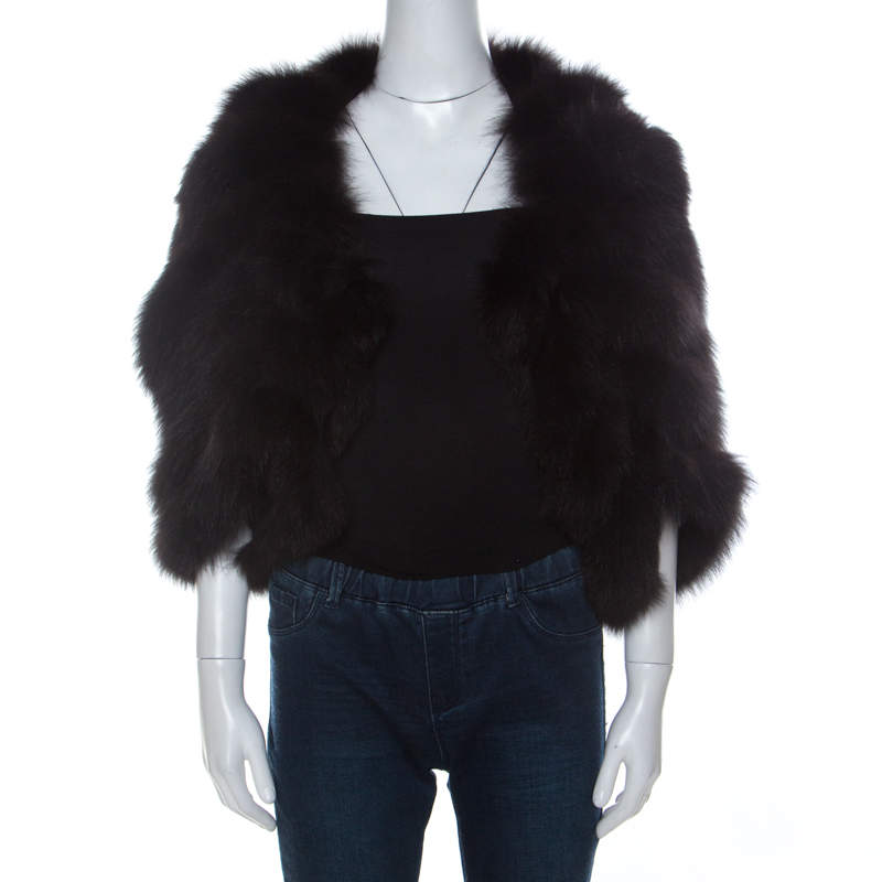 مملوكة مسبقًا Saint Laurent Paris Edition Soir Black Fox Fur Bolero M 