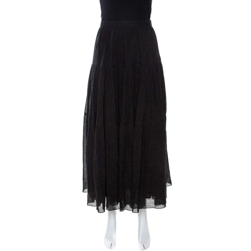 Pre Owned Saint Laurent Paris Black Jacquard Maxi Skirt M