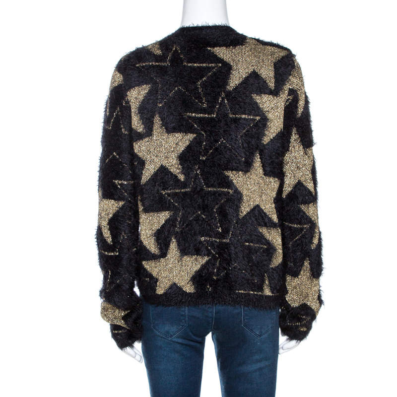 Saint Laurent Paris Black Star Patterned Lurex Jacquard Sweater S