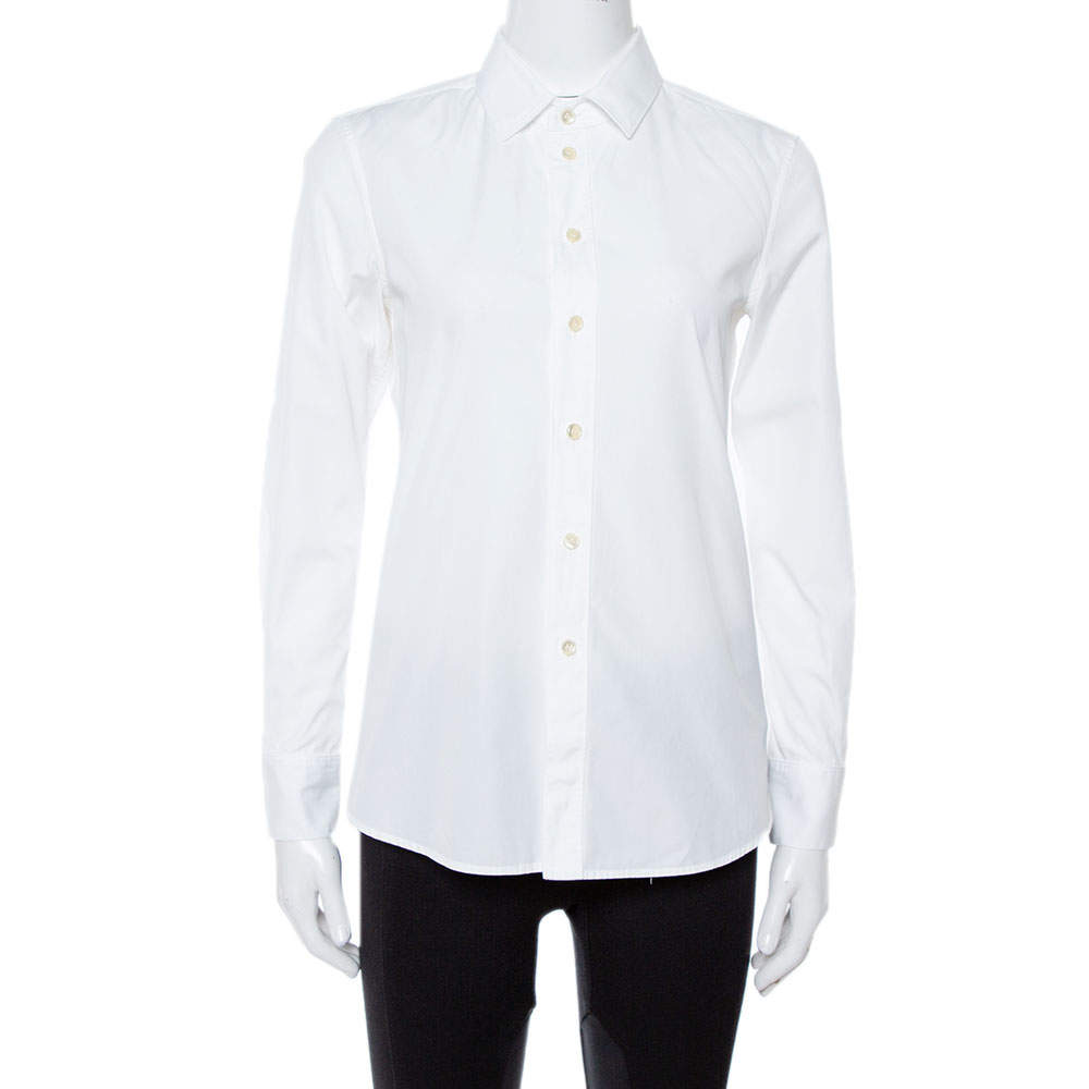 Saint Laurent Paris White Cotton Long Sleeve Shirt S