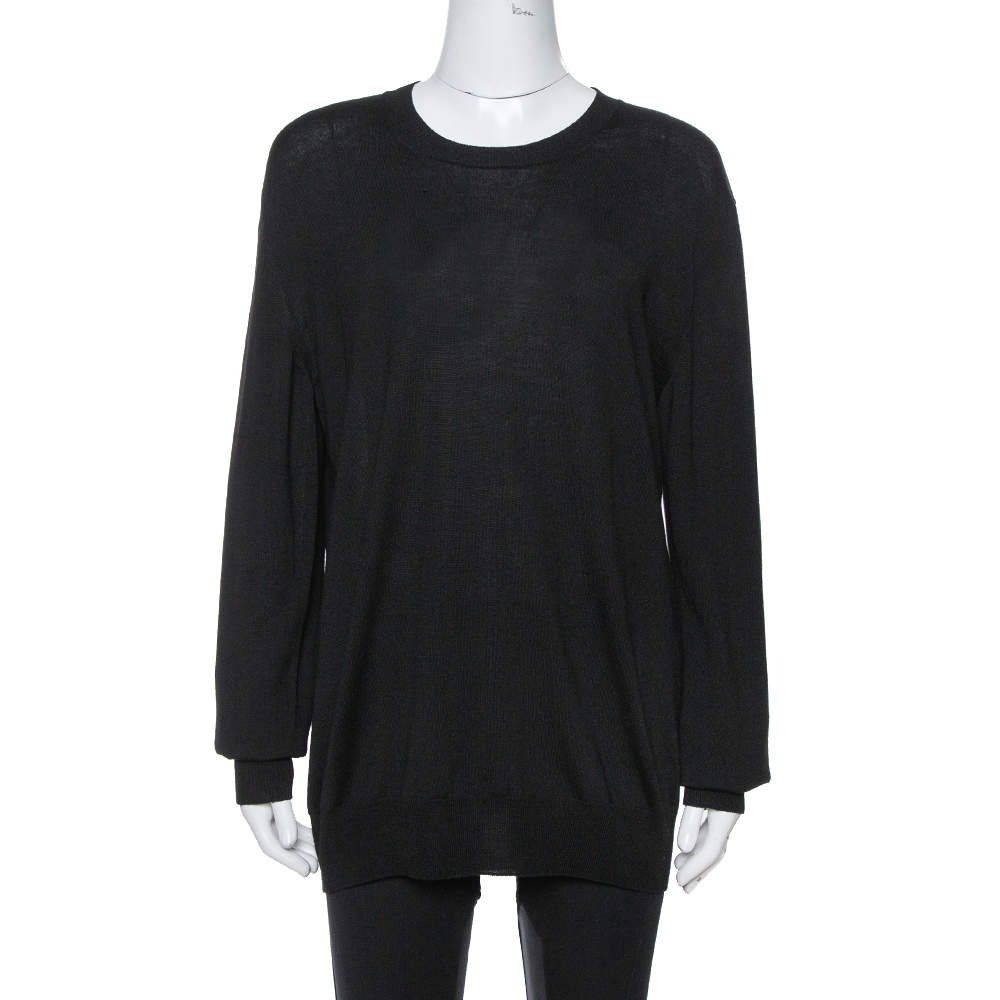 مملوكة مسبقًا Saint Laurent Paris Black Wool Crew Neck Sweater XXL