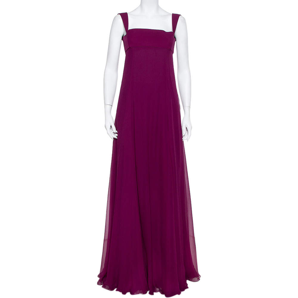 Yves Saint Laurent Edition Soir Purple Silk Chiffon Sleeveless Gown S