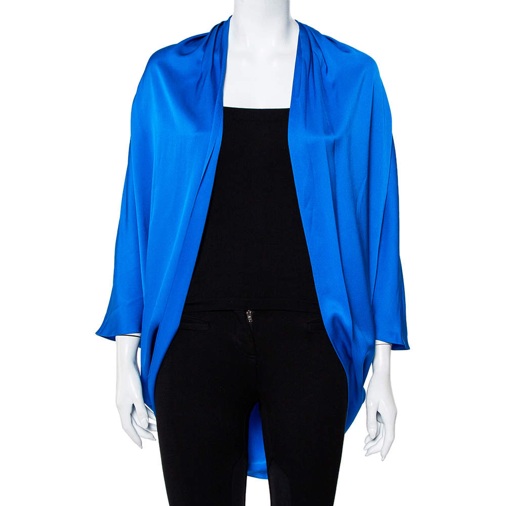 Yves Saint Laurent Edition Soir Blue Silk Satin Open Front Shrug M